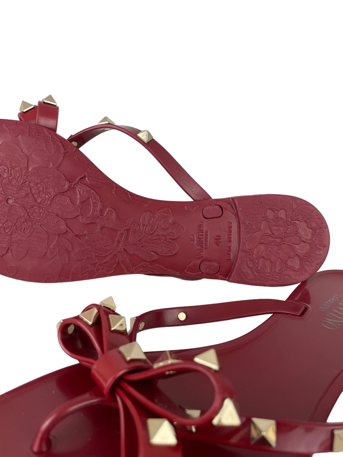 VALENTINO BURGUNDY JELLY THONG SANDALS