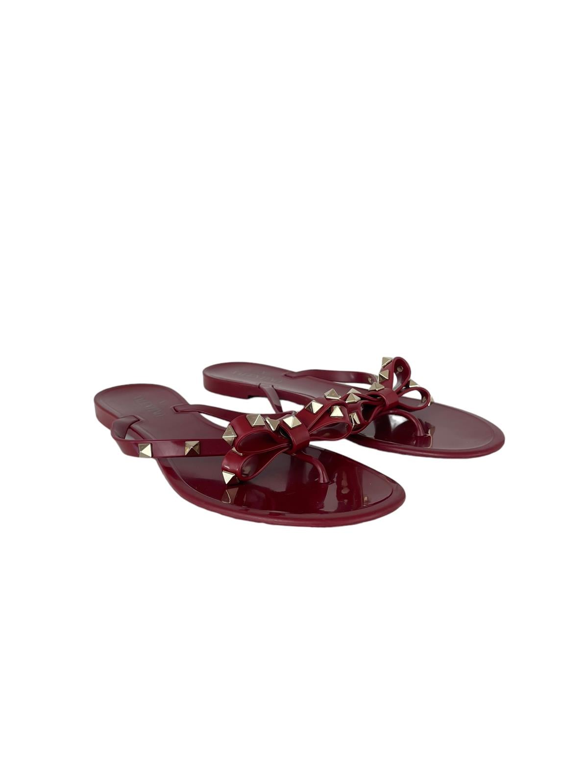 VALENTINO BURGUNDY JELLY THONG SANDALS