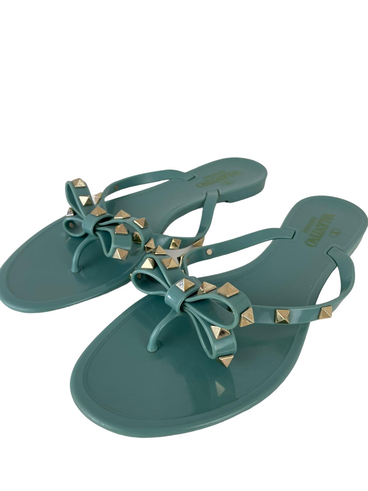 VALENTINO GREEN JELLY THONG SANDALS