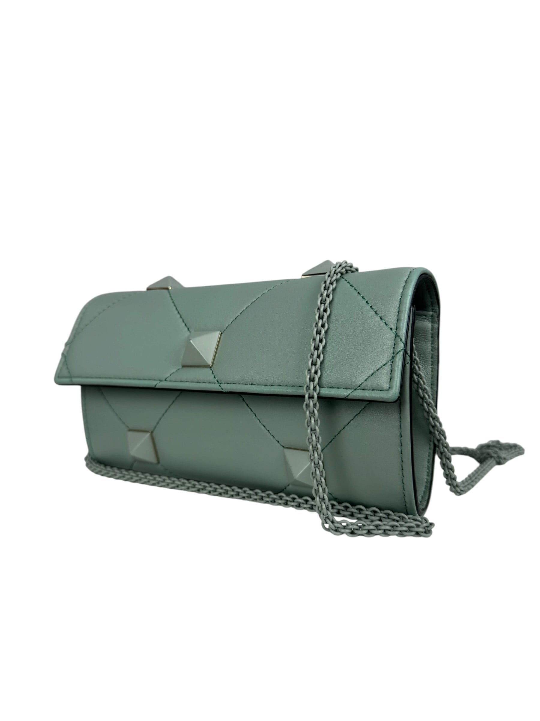 VALENTINO GREEN ROMAN STUD LEATHER CHAIN BAG
