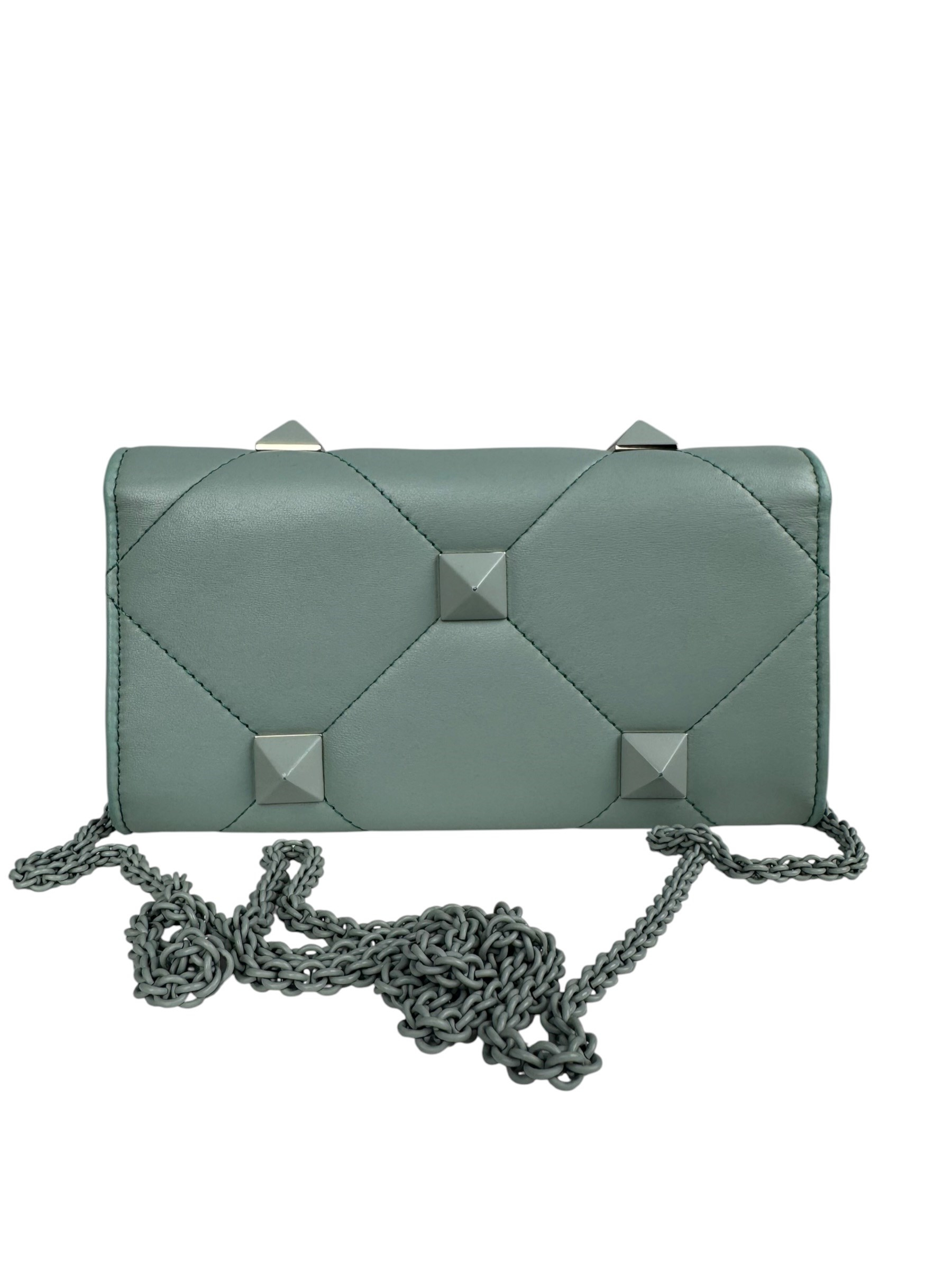 VALENTINO GREEN ROMAN STUD LEATHER CHAIN BAG