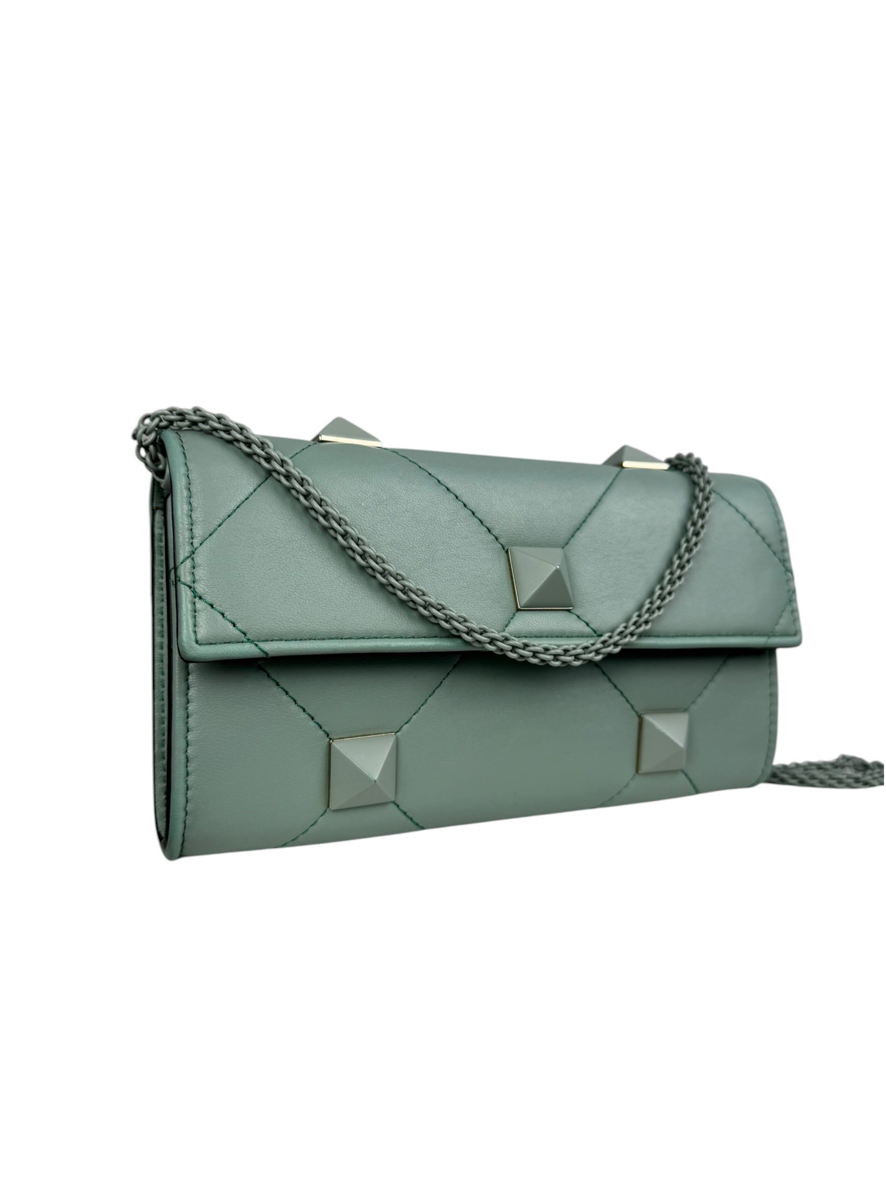 VALENTINO GREEN ROMAN STUD LEATHER CHAIN BAG