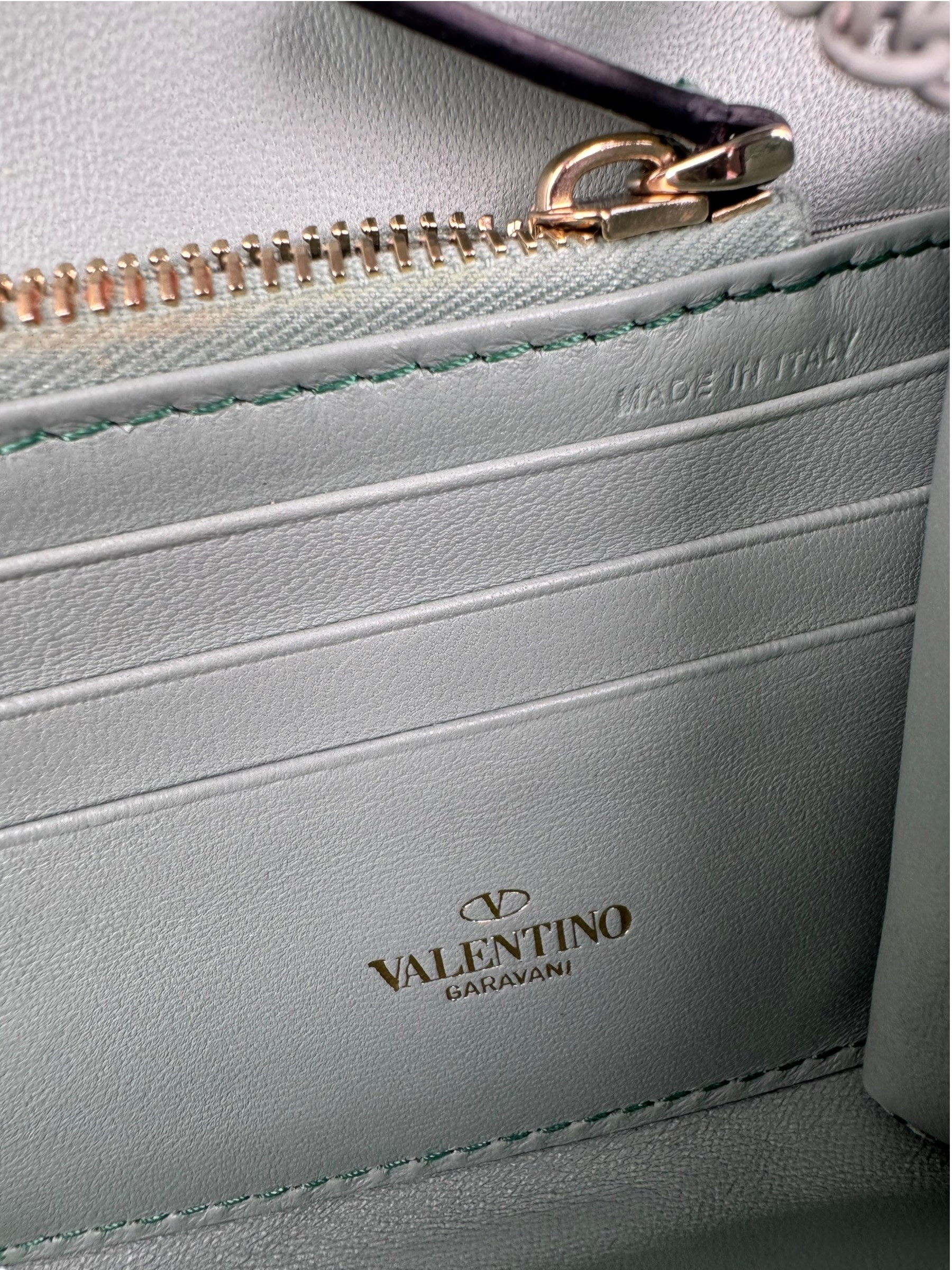 VALENTINO GREEN ROMAN STUD LEATHER CHAIN BAG