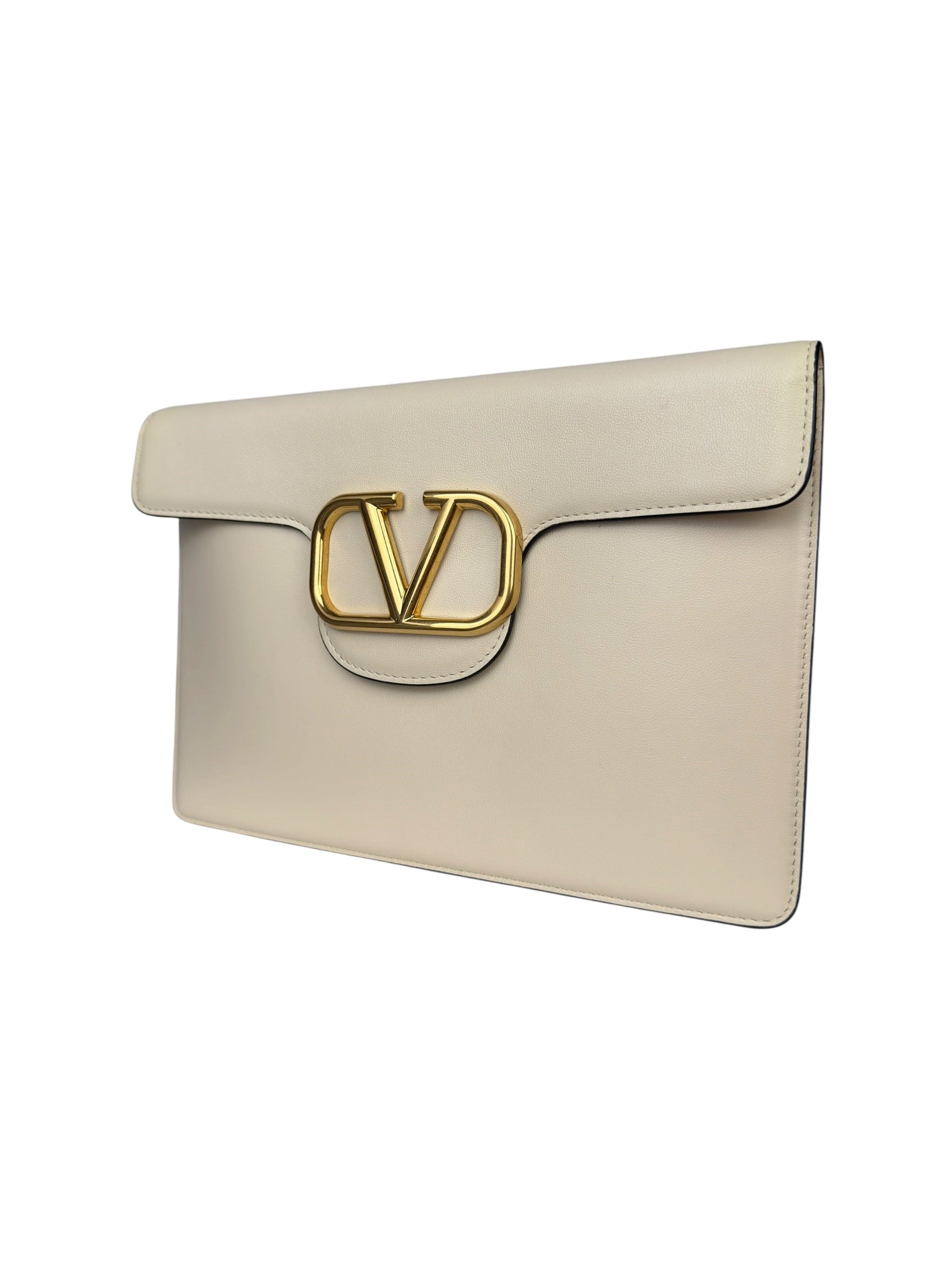 VALENTINO WHITE LEATHER V LOGO CLUTCH BAG