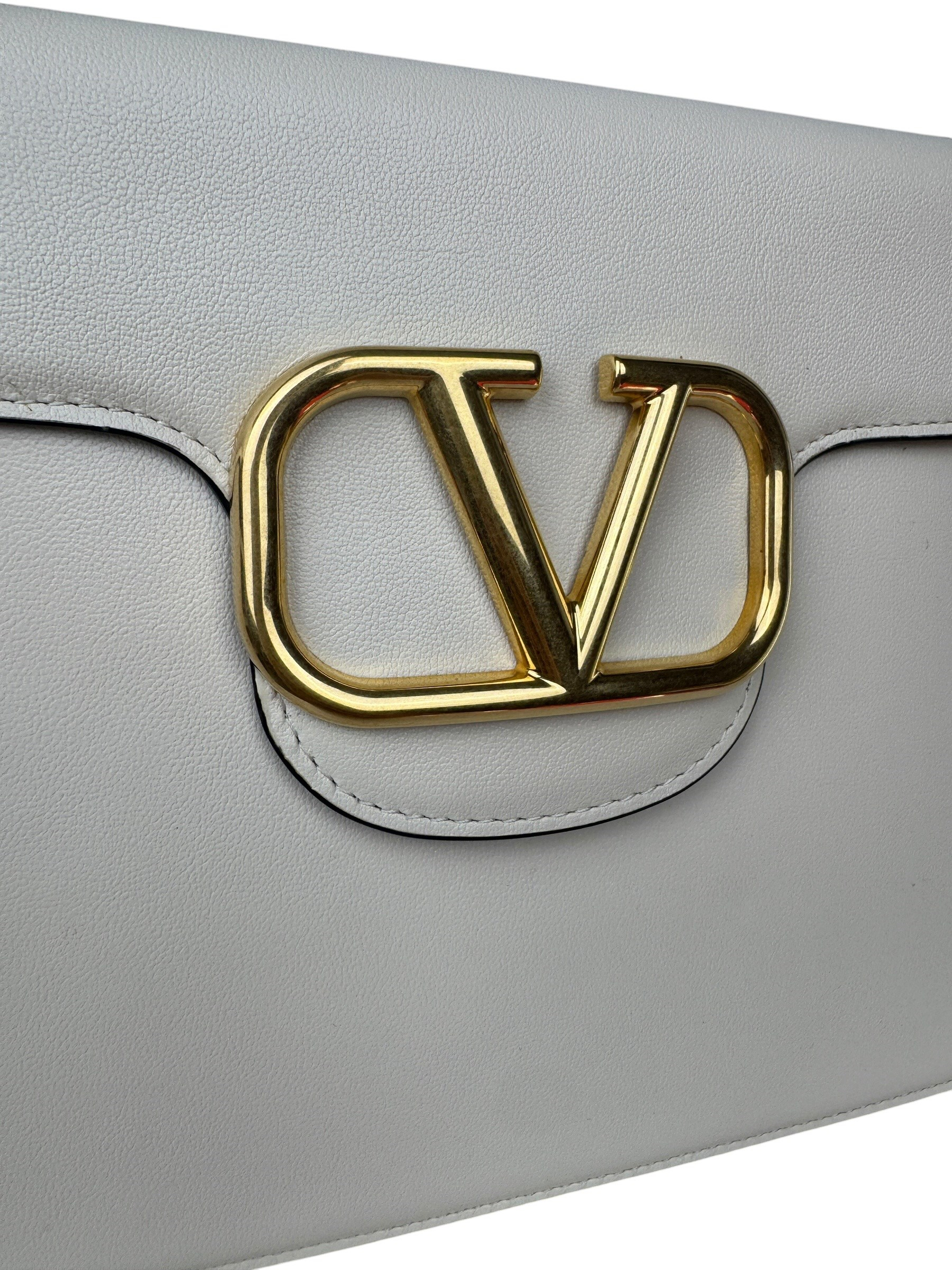 VALENTINO WHITE LEATHER V LOGO CLUTCH BAG