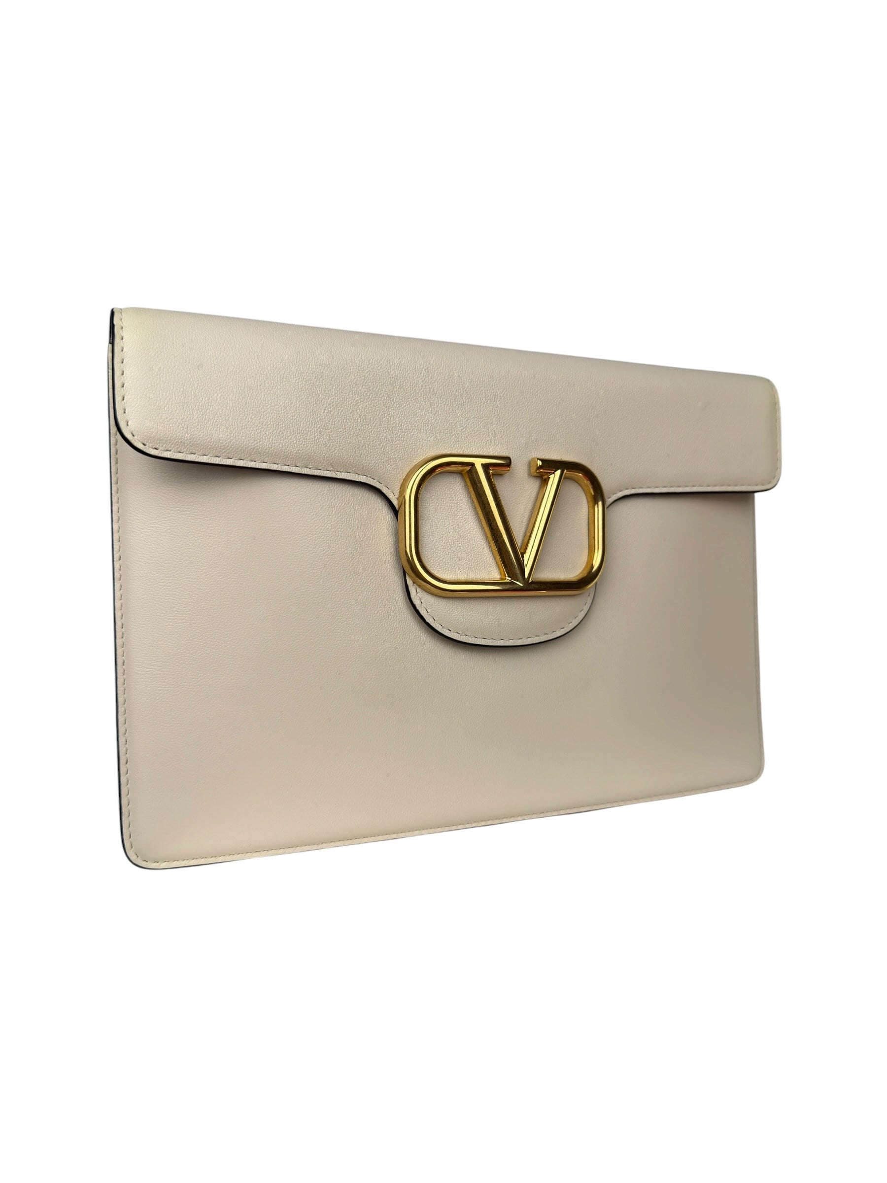 VALENTINO WHITE LEATHER V LOGO CLUTCH BAG