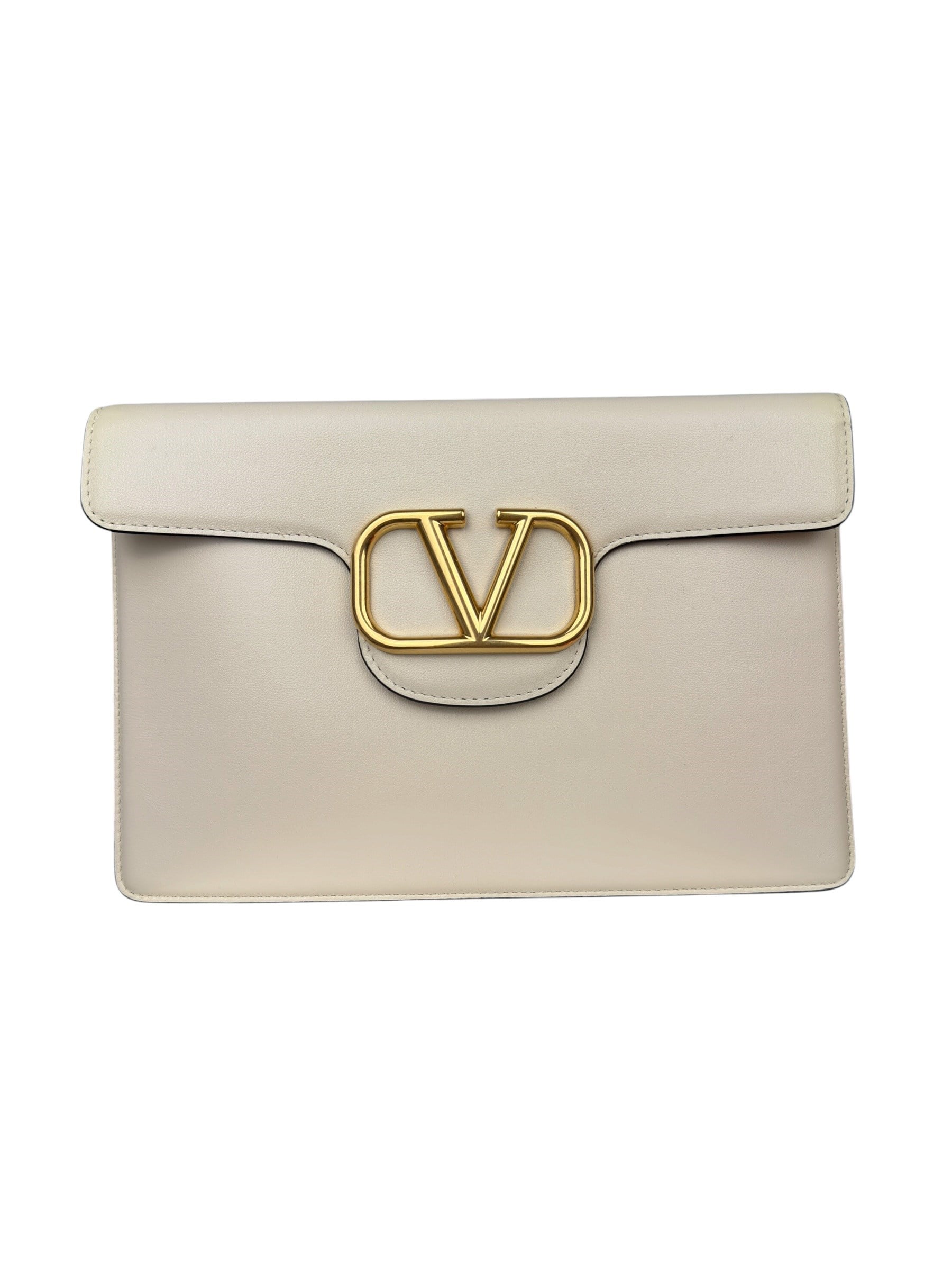 VALENTINO WHITE LEATHER V LOGO CLUTCH BAG