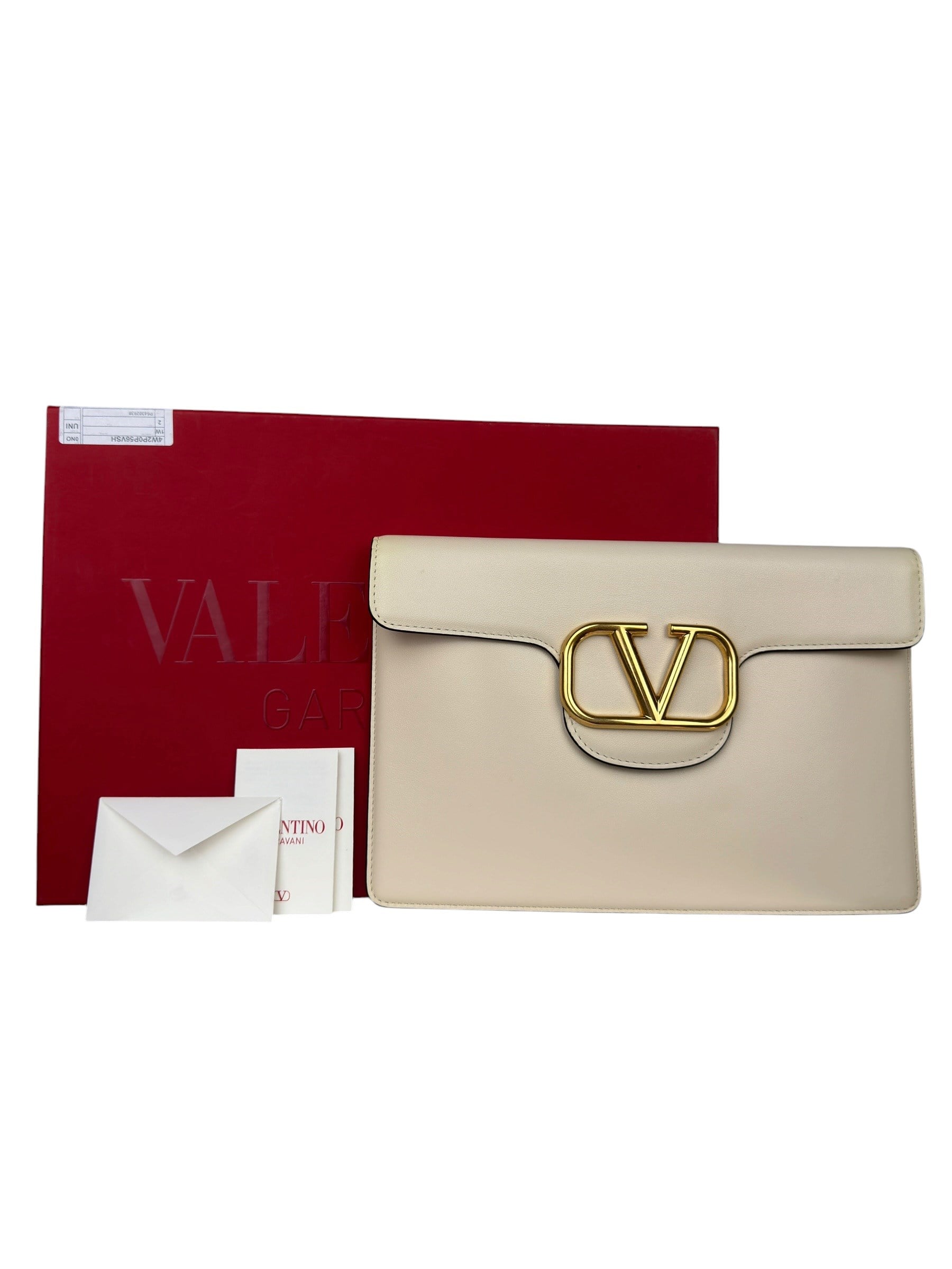 VALENTINO WHITE LEATHER V LOGO CLUTCH BAG