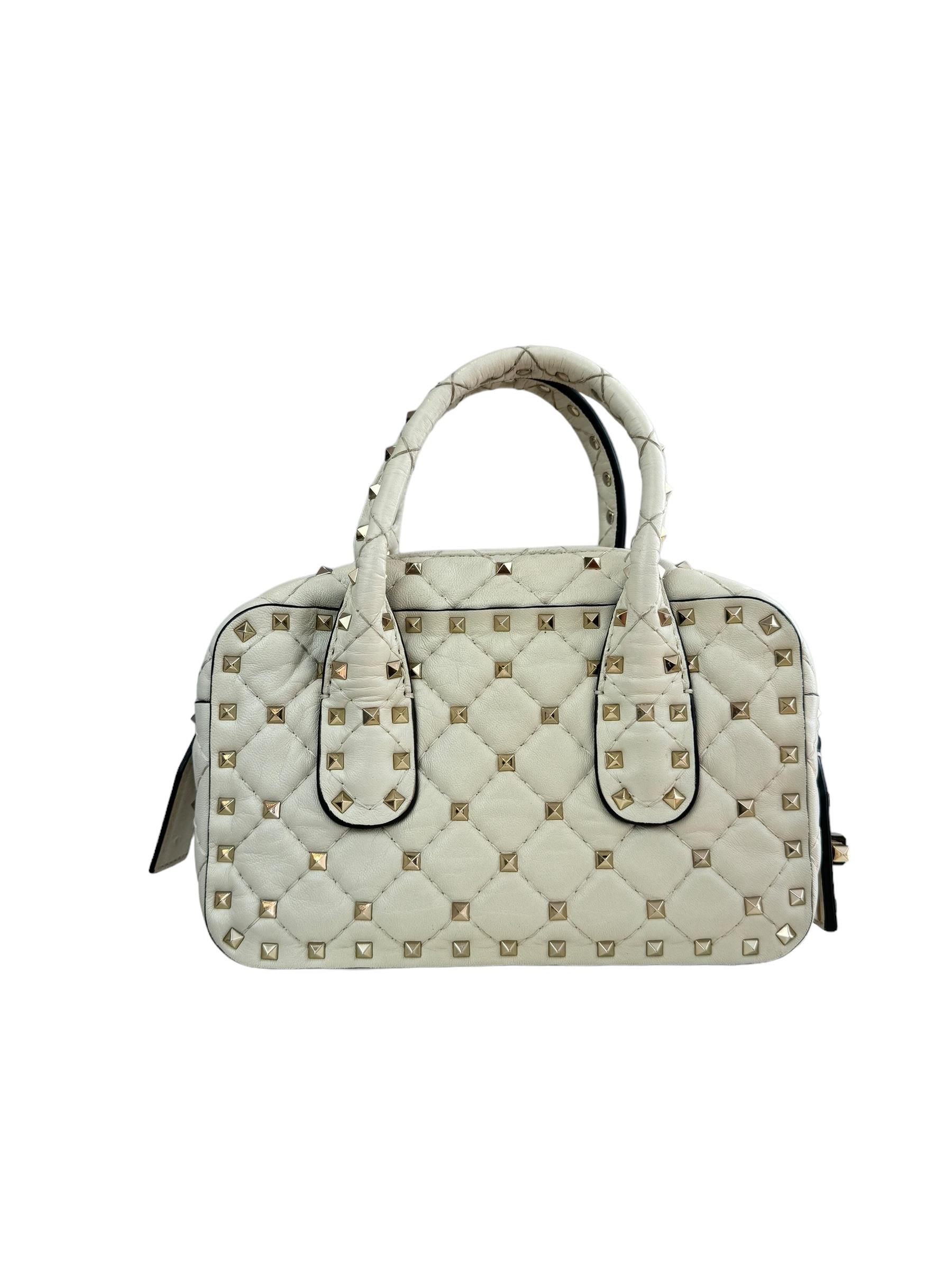 VALENTINO WHITE ROCKSTUD TOTE BAG