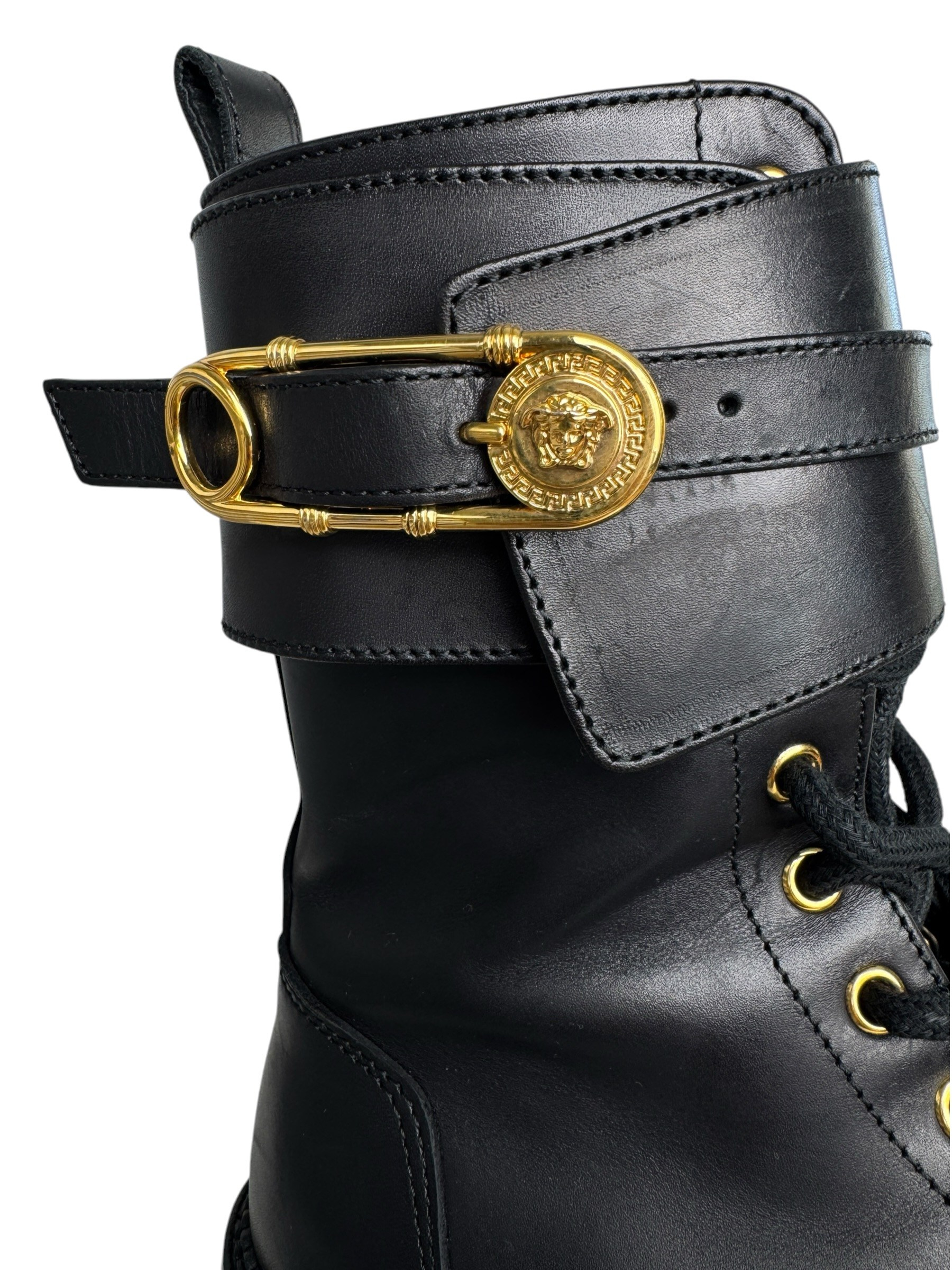 VERSACE MEDUSA SAFETY PIN LEATHER BOOTS