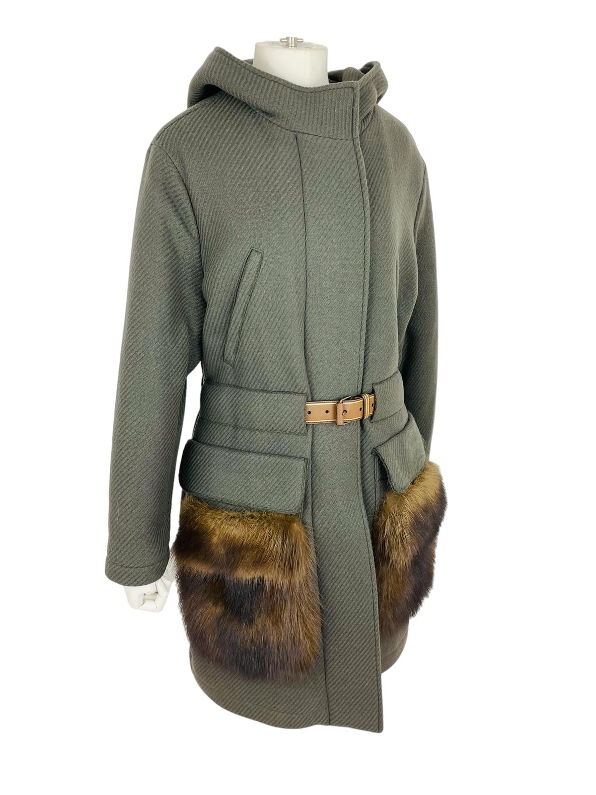 WOOL&FUR KHAKI COAT