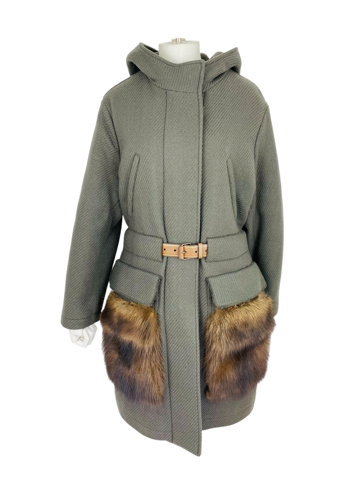WOOL&FUR KHAKI COAT