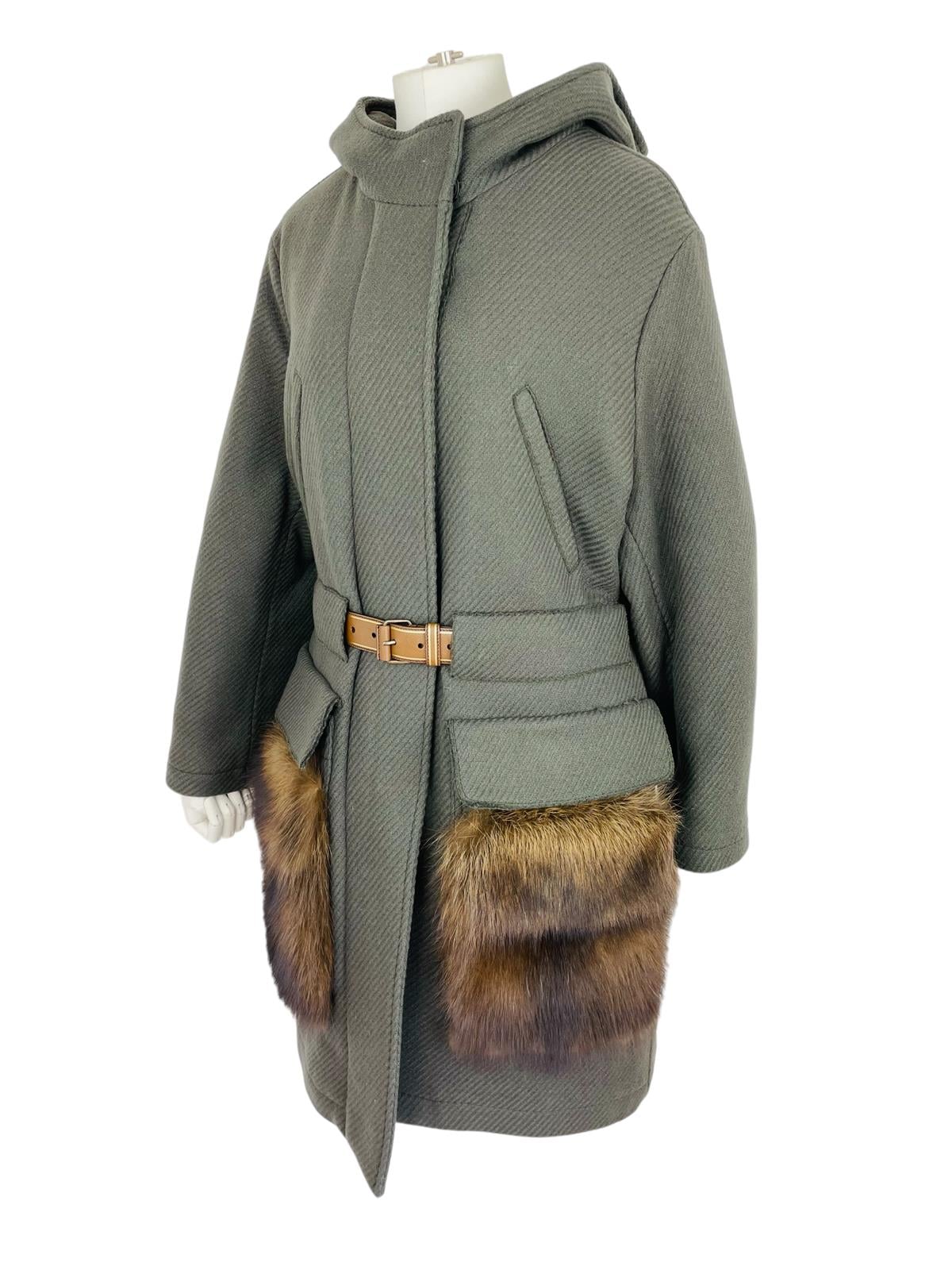 WOOL&FUR KHAKI COAT