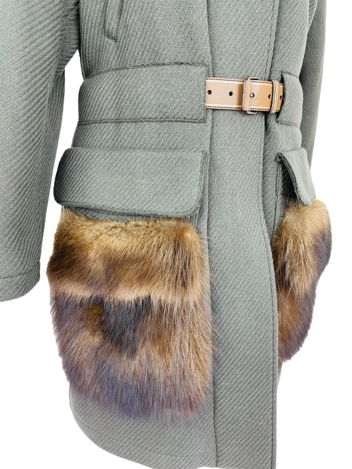 WOOL&FUR KHAKI COAT