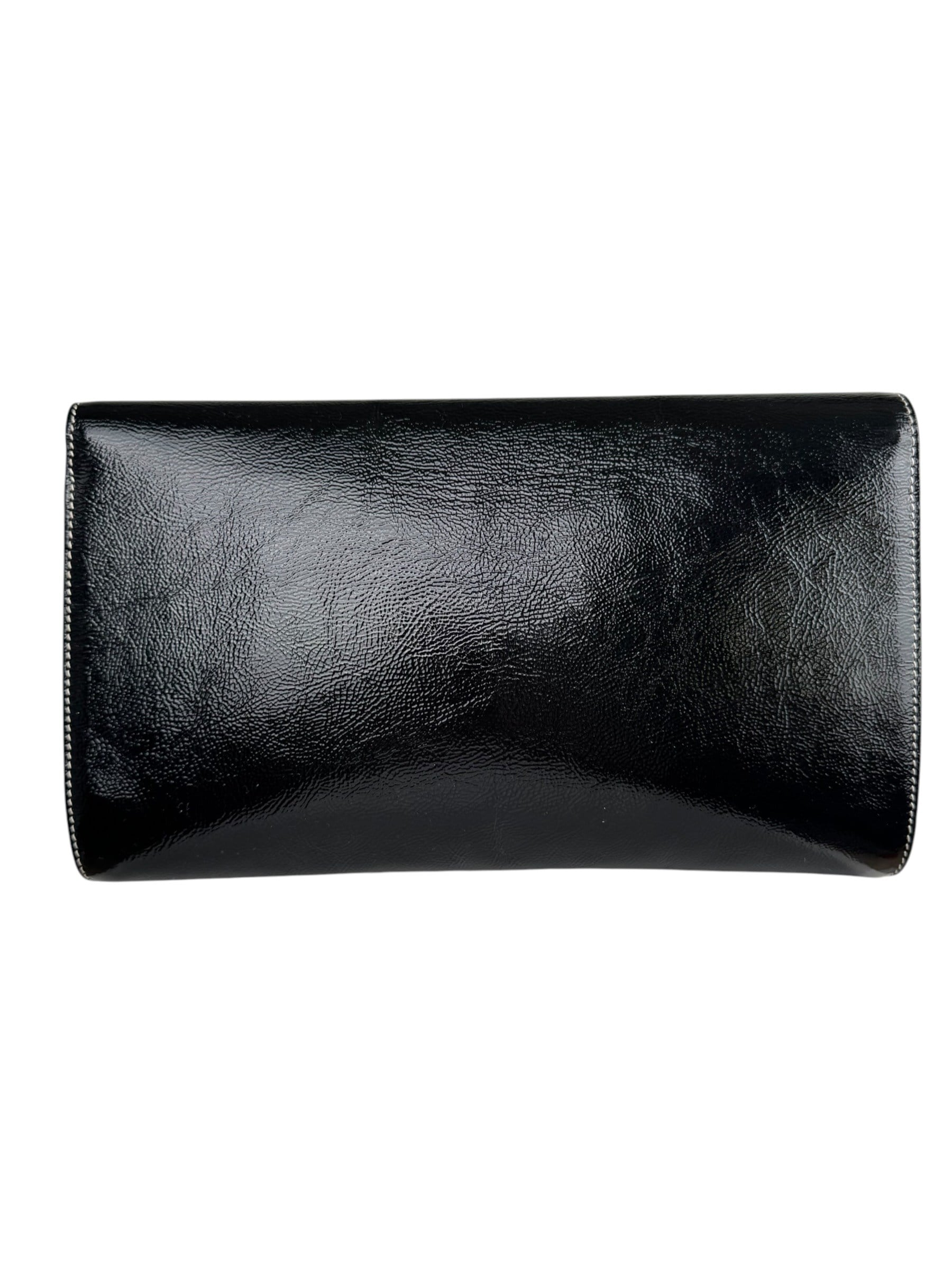 YVES SAINT LAURENT BLACK SHINY LEATHER CLUTCH