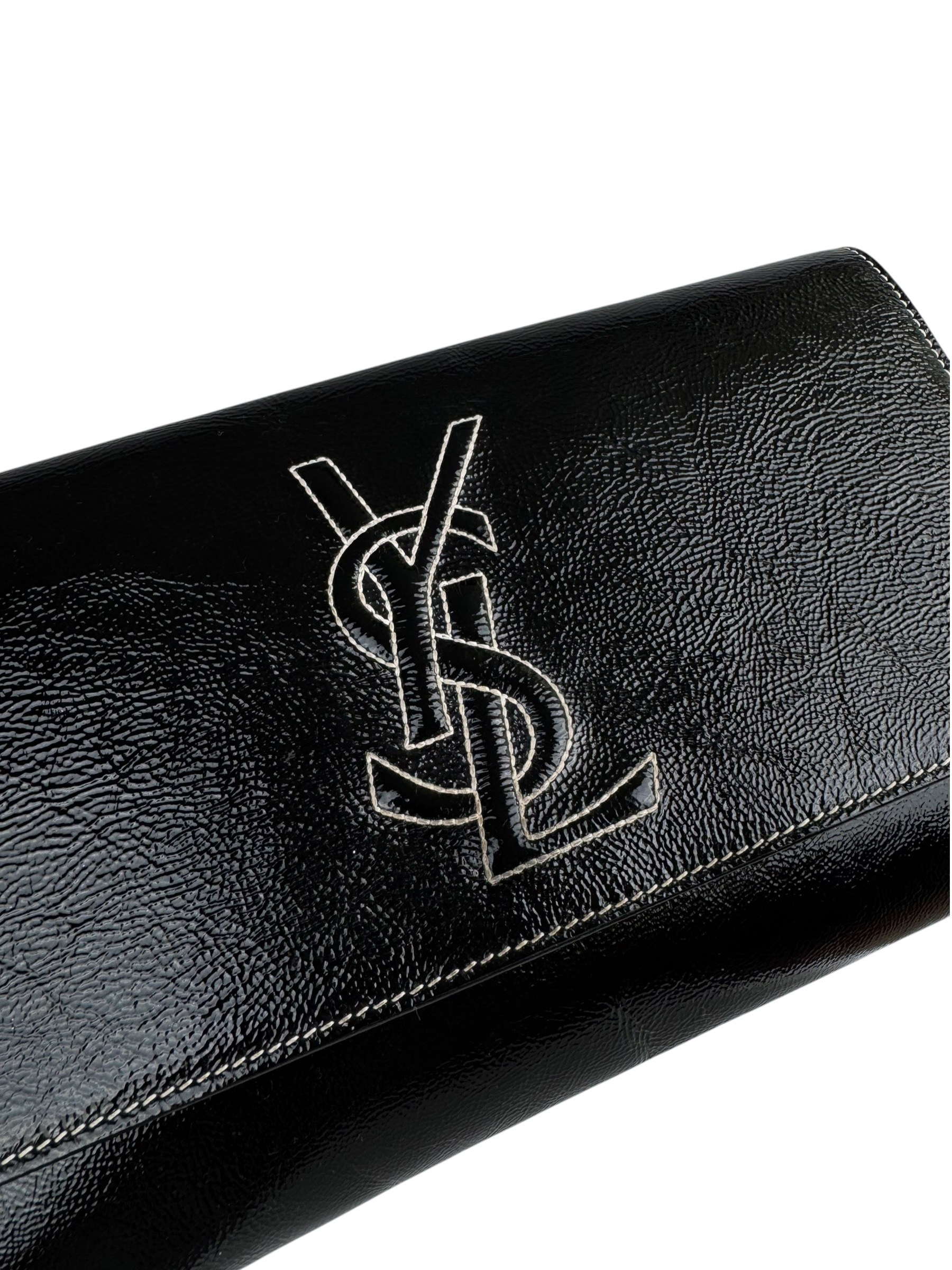 YVES SAINT LAURENT BLACK SHINY LEATHER CLUTCH