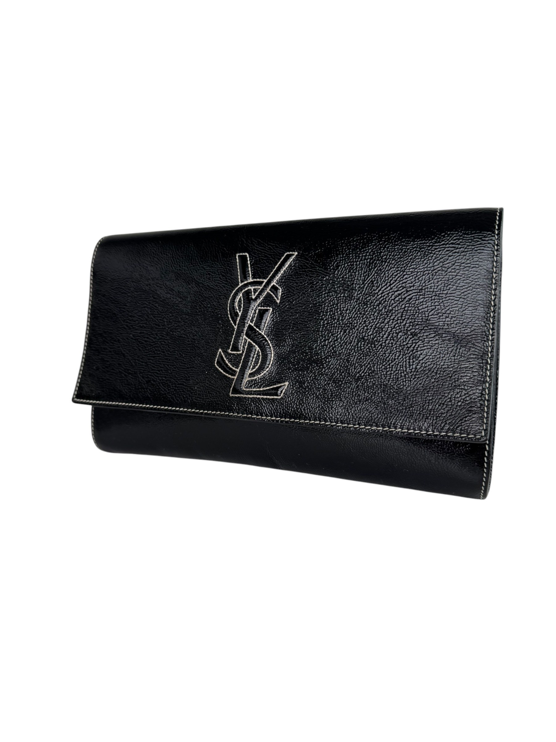 YVES SAINT LAURENT BLACK SHINY LEATHER CLUTCH