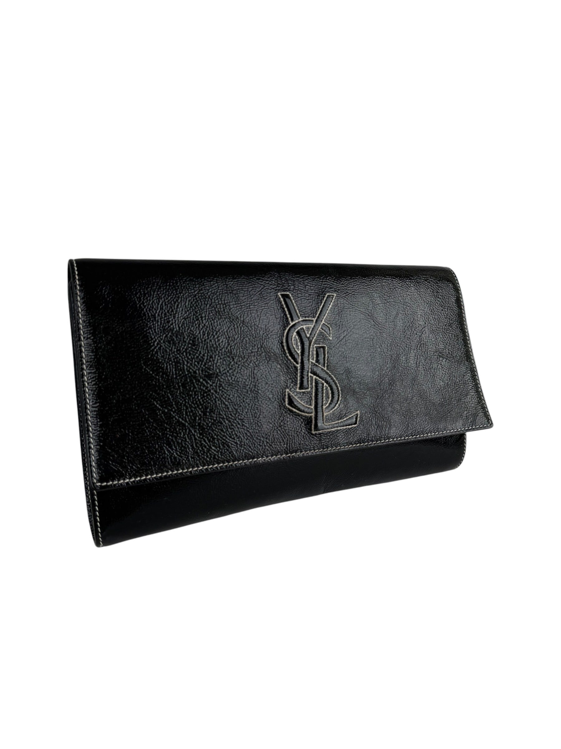 YVES SAINT LAURENT BLACK SHINY LEATHER CLUTCH
