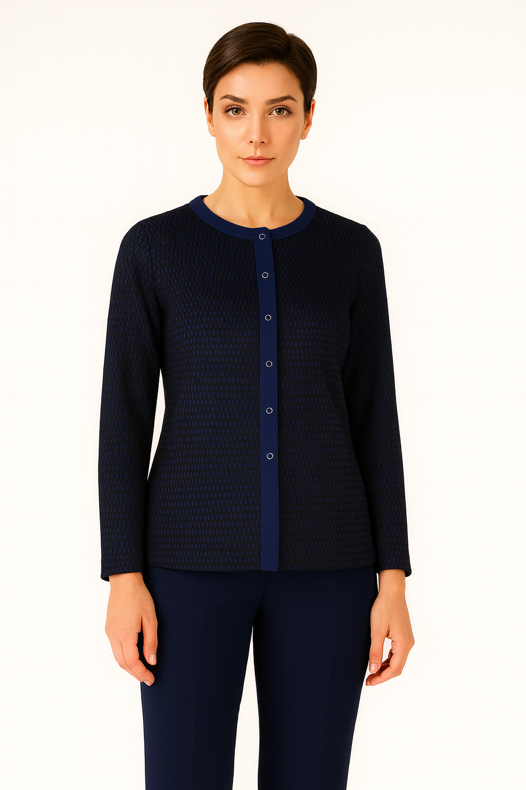 BLUBluzBLU Sıfır Yaka Ön Çıt Çıtlı Bluz