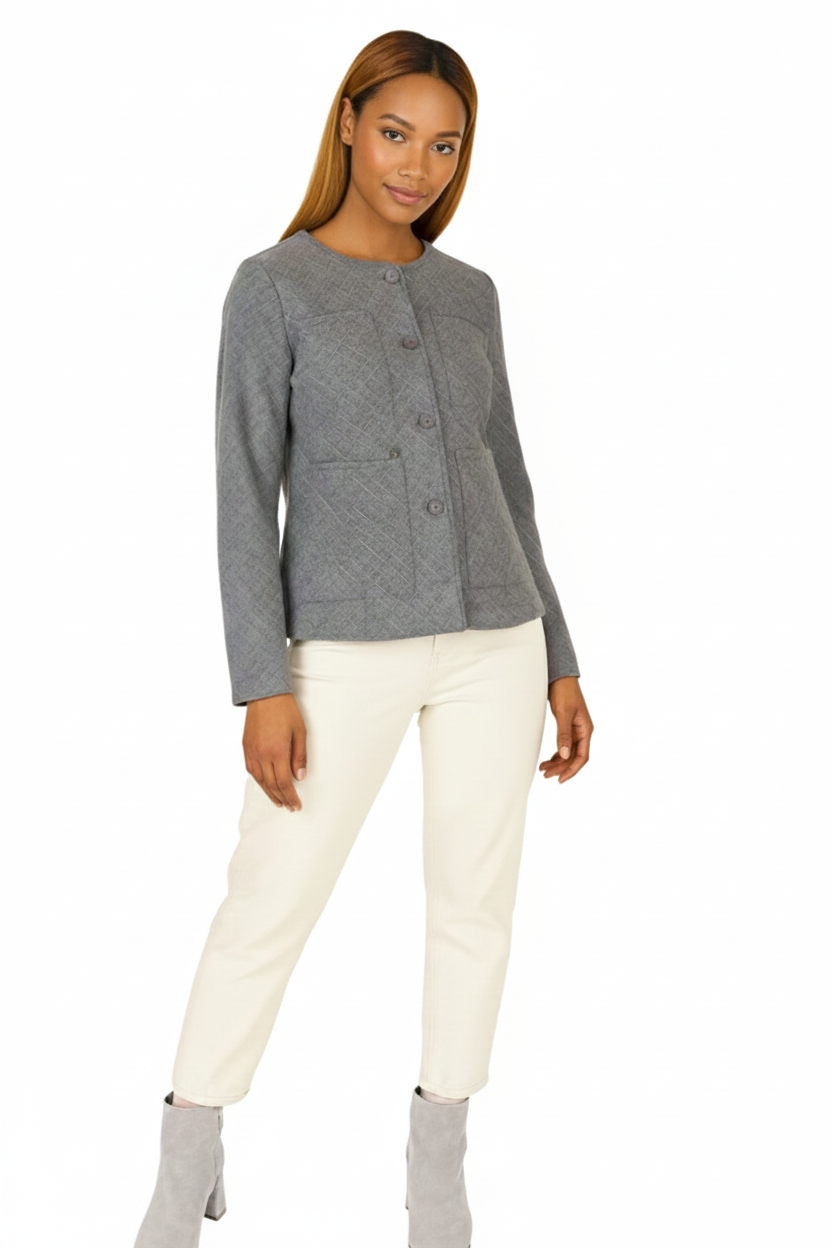 BLUCeket / MontBLU Sıfır Yaka Biyeli Cepli Ceket