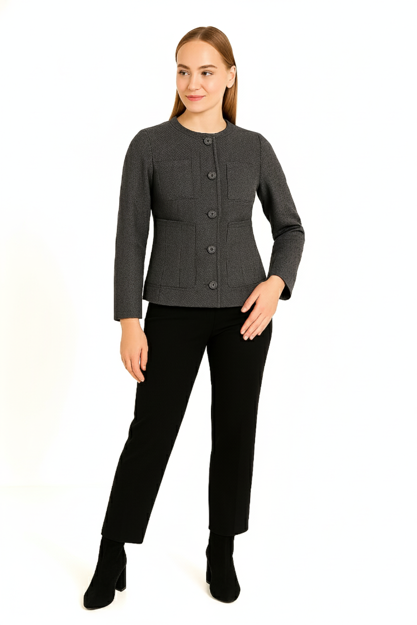 BLUCeket / MontBLU Sıfır Yaka Biyeli Cepli Ceket