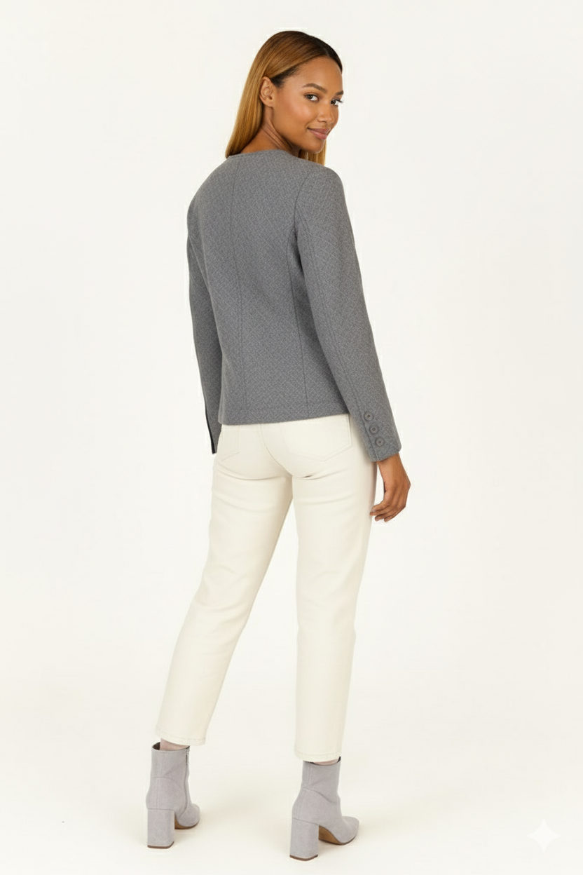 BLUCeket / MontBLU Sıfır Yaka Biyeli Cepli Ceket