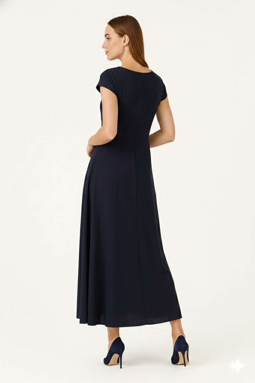 BLUElbiseBLU Kısa Kol V Yaka Yan Cepli ve Pileli Elbise