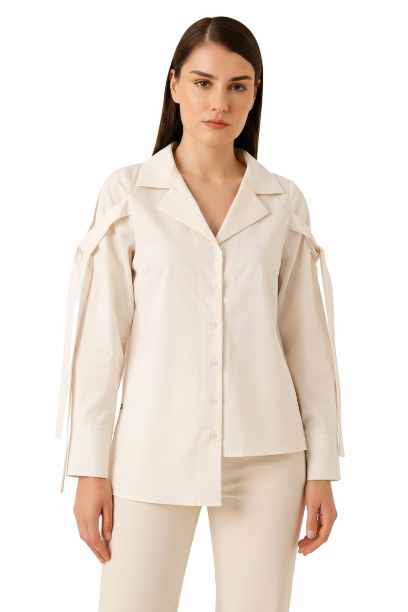 BLUGömlek BLU Asimetrik Kol Bağcıklı Gömlek