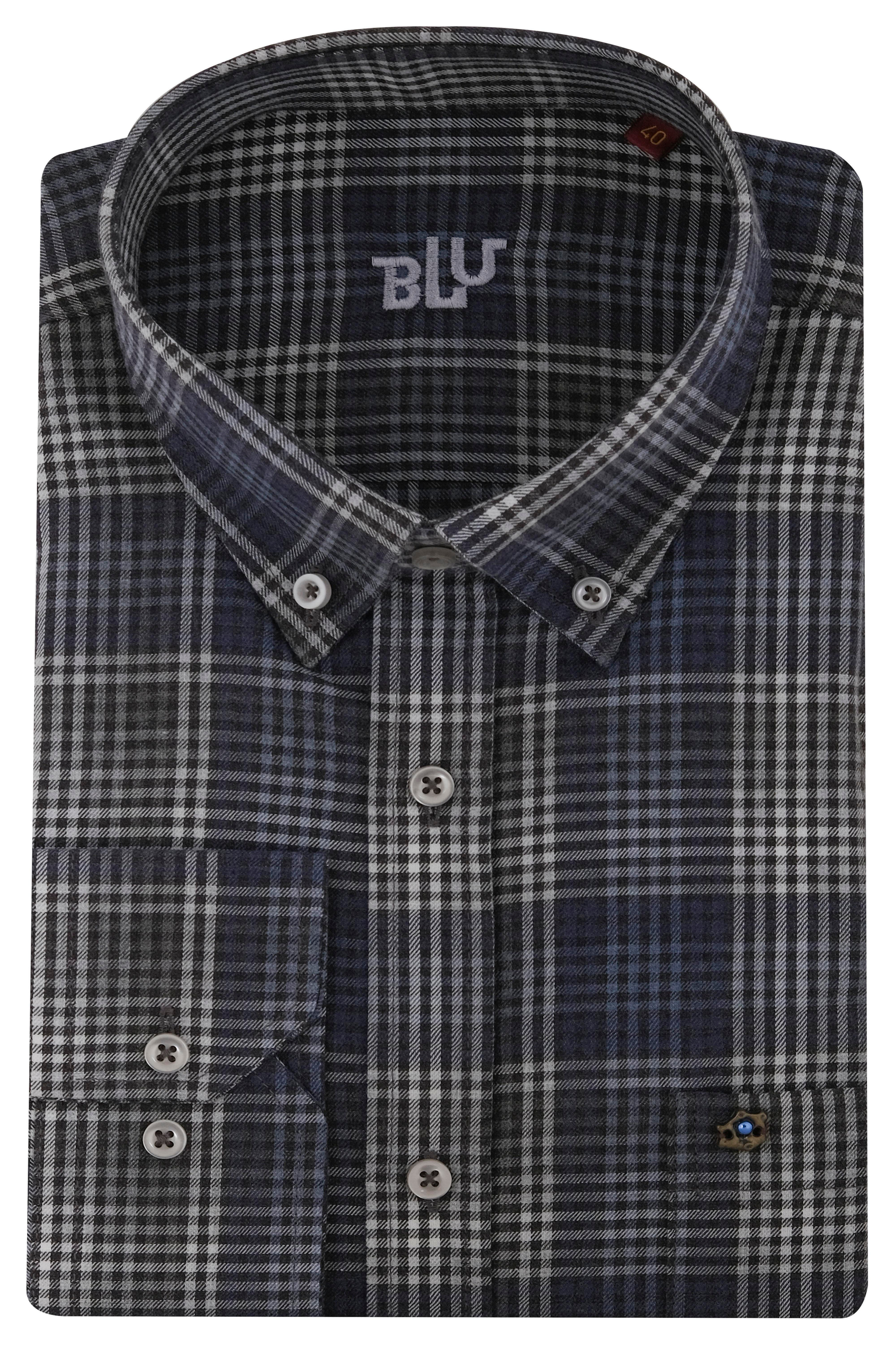 BLUGömlekBLU Yarım İtalyan Üstten Düğmeli Yaka Klasik Gömlek