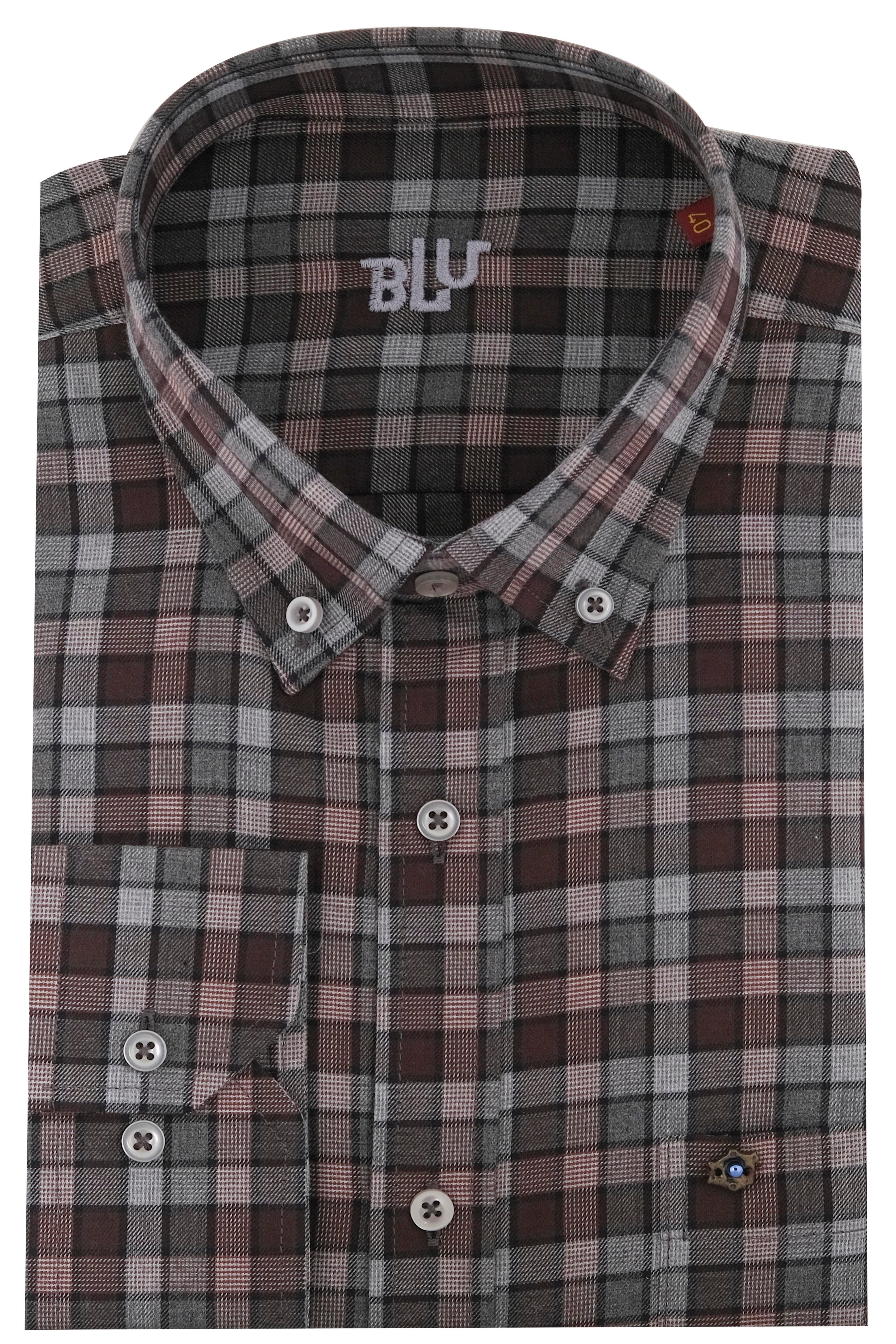 BLUGömlekBLU Yarım İtalyan Üstten Düğmeli Yaka Klasik Gömlek