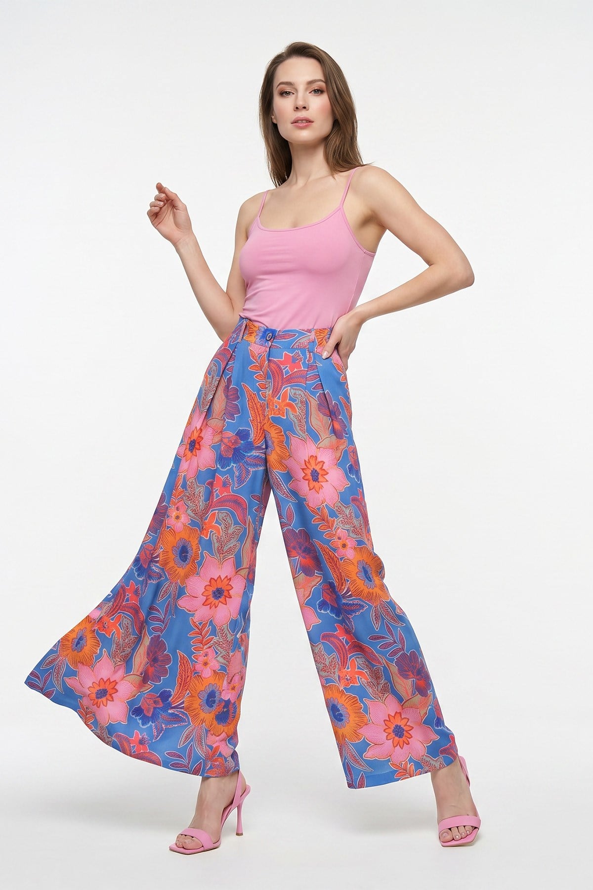 BLUPantolon / EtekBLU Ön Pilikaşe Cepli Geniş Paça Pantolon