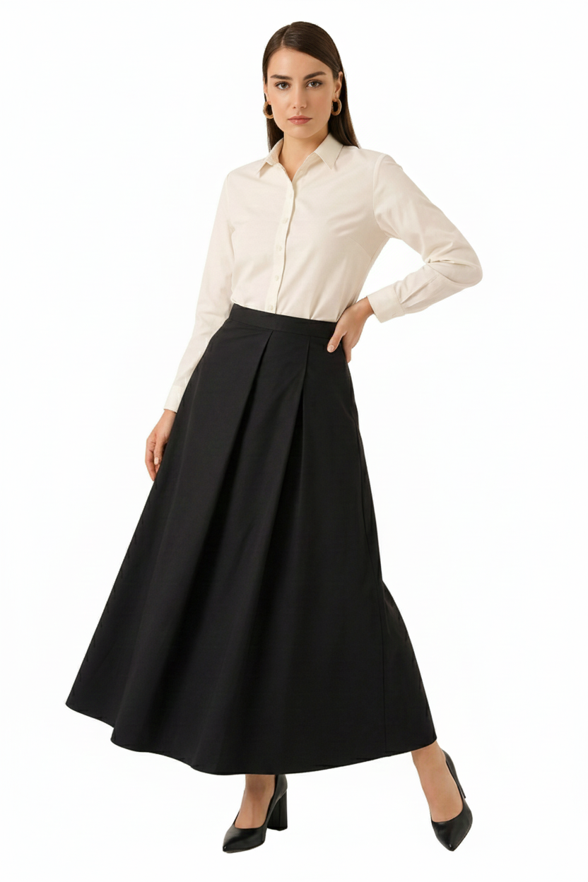 BLUPantolonBLU Yan Pileli Uzun Etek