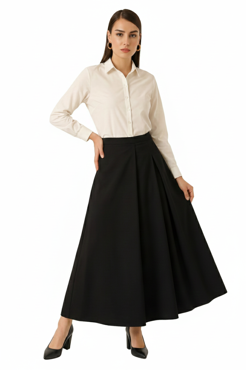 BLUPantolonBLU Yan Pileli Uzun Etek