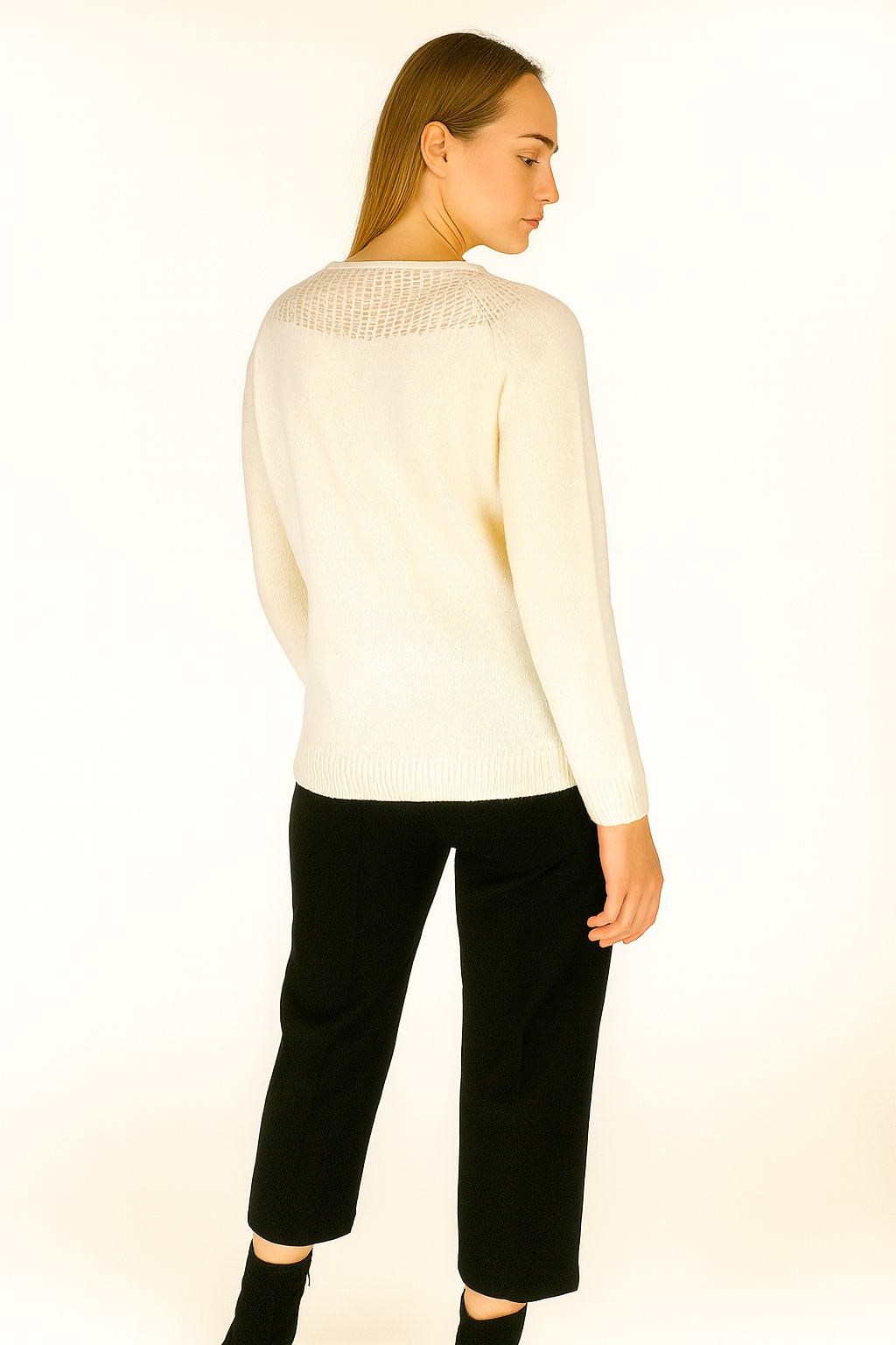 BLUTriko / HırkaBLU Kayık Yaka File Doku Kombinli Triko Bluz