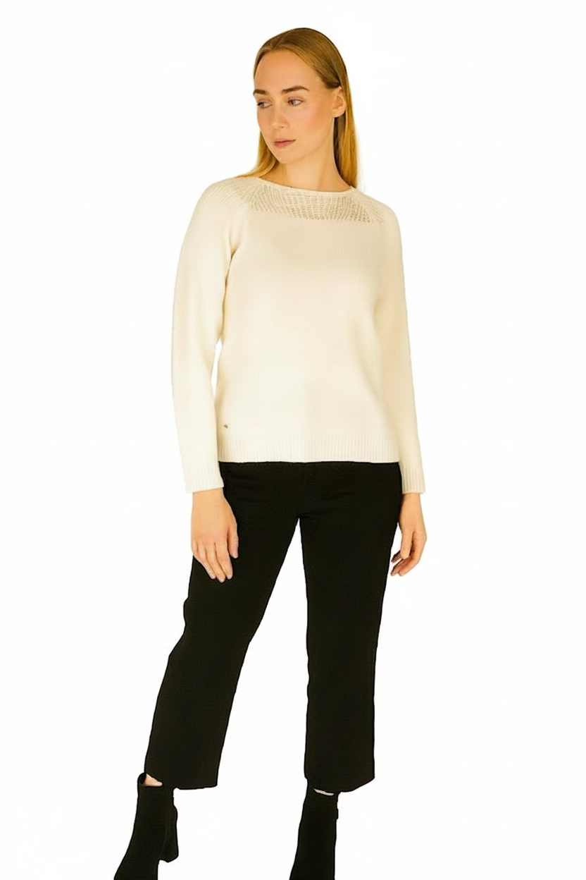 BLUTriko / HırkaBLU Kayık Yaka File Doku Kombinli Triko Bluz