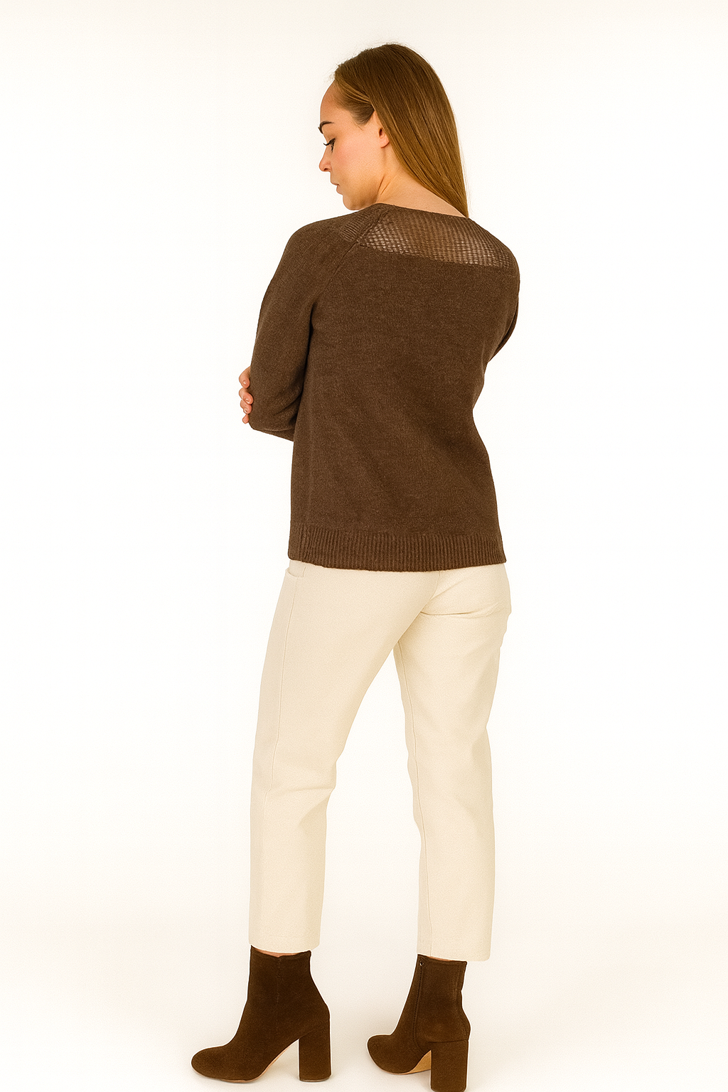 BLUTriko / HırkaBLU Kayık Yaka File Doku Kombinli Triko Bluz