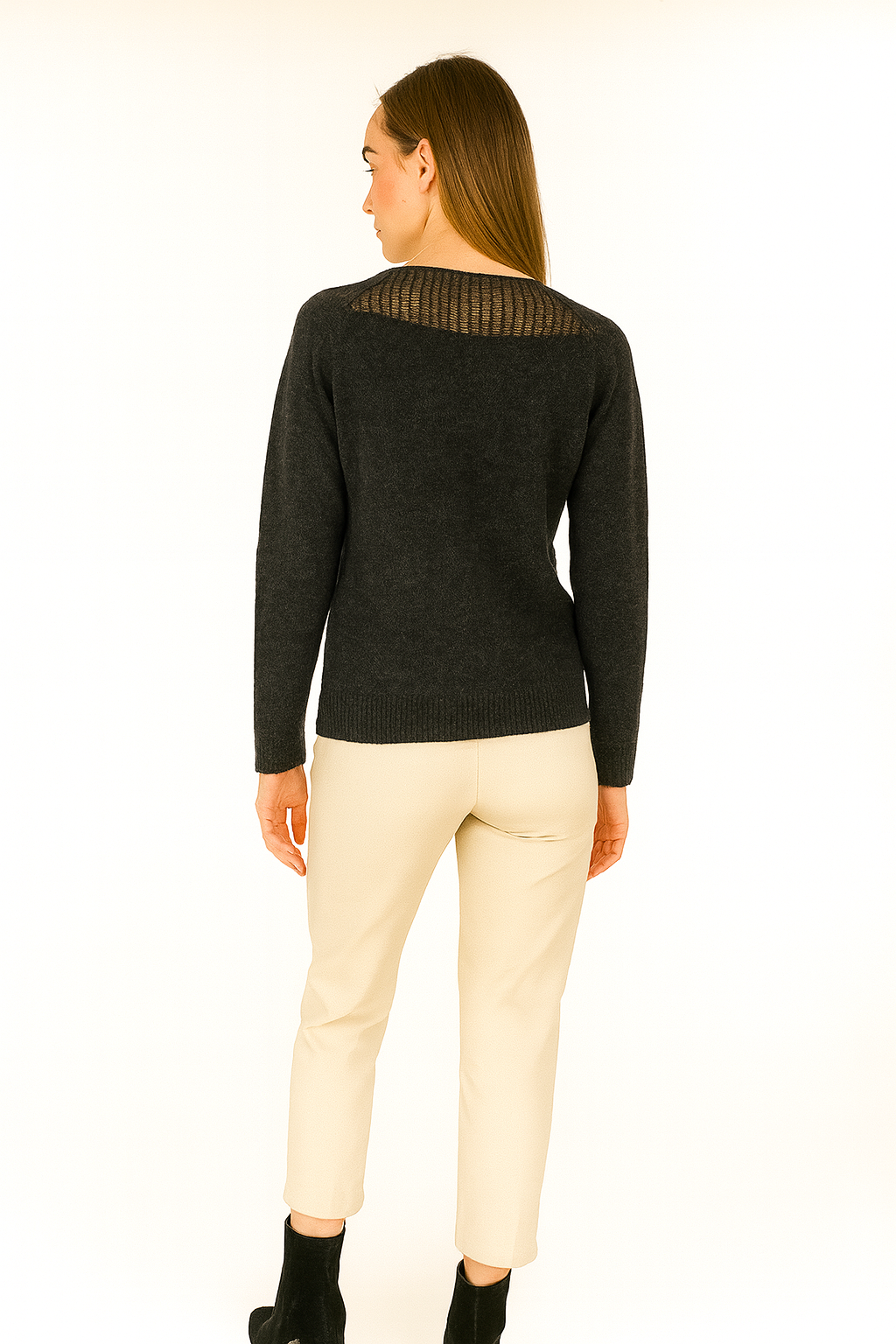 BLUTriko / HırkaBLU Kayık Yaka File Doku Kombinli Triko Bluz