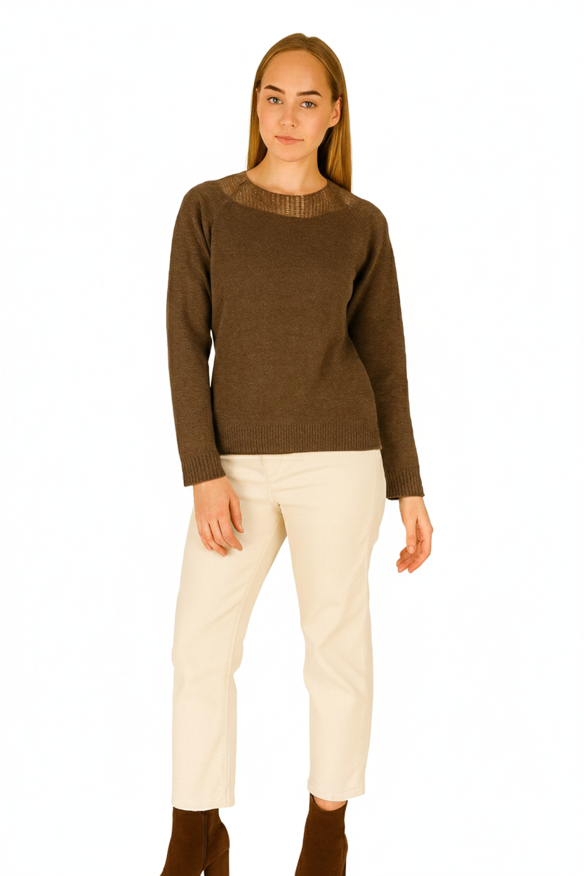 BLUTriko / HırkaBLU Kayık Yaka File Doku Kombinli Triko Bluz