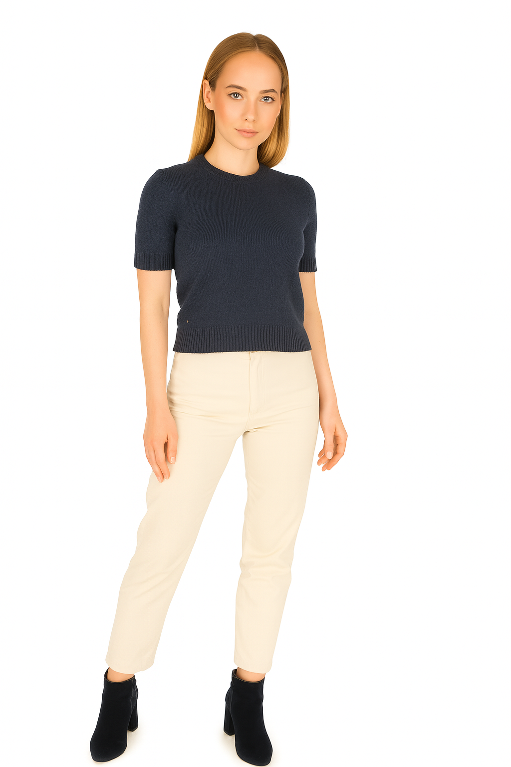 BLUTriko / HırkaBLU Sıfır Yaka Kısa Kol Triko Bluz