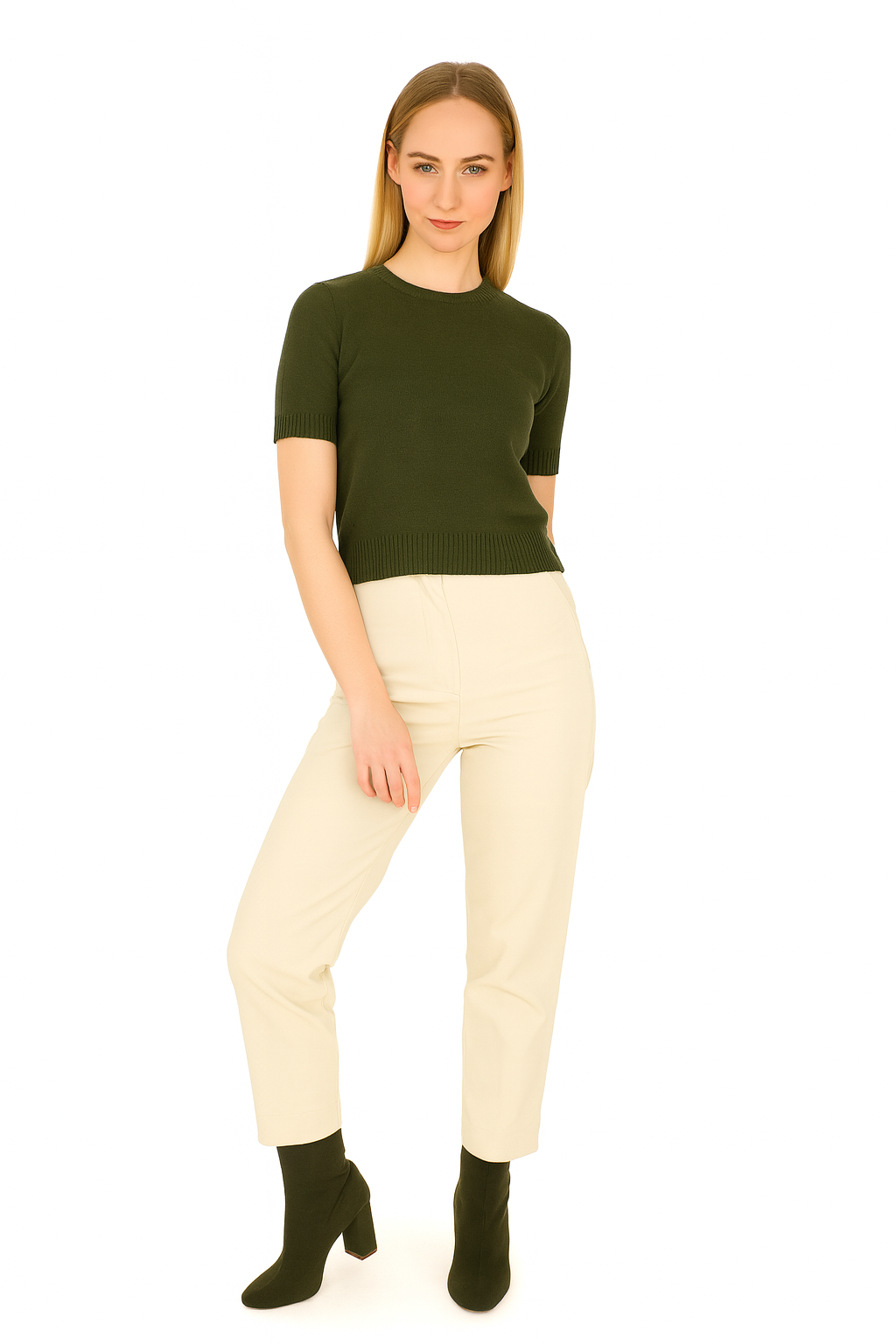 BLUTriko / HırkaBLU Sıfır Yaka Kısa Kol Triko Bluz