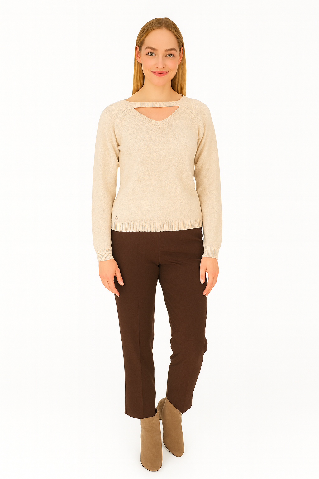 BLUTriko / HırkaBLU V Dekolte Kayık Yaka Triko Bluz