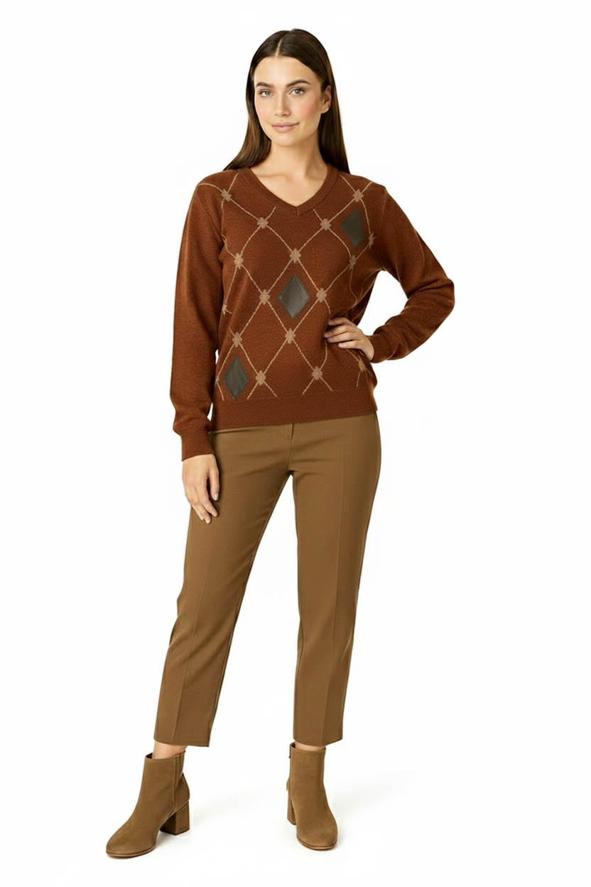 BLUTriko / HırkaBLU V Yaka Baklava Desenli Triko