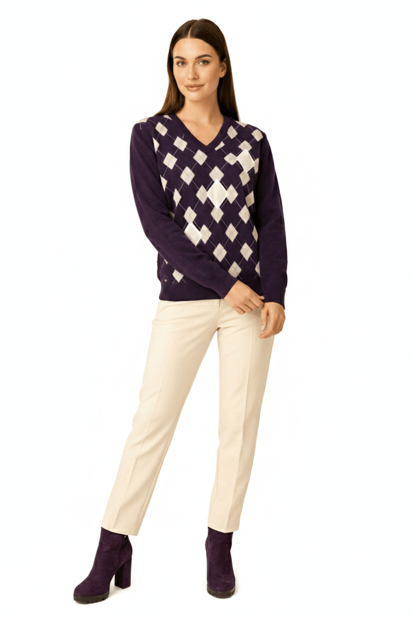 BLUTriko / HırkaBLU V Yaka Baklava Desenli Triko