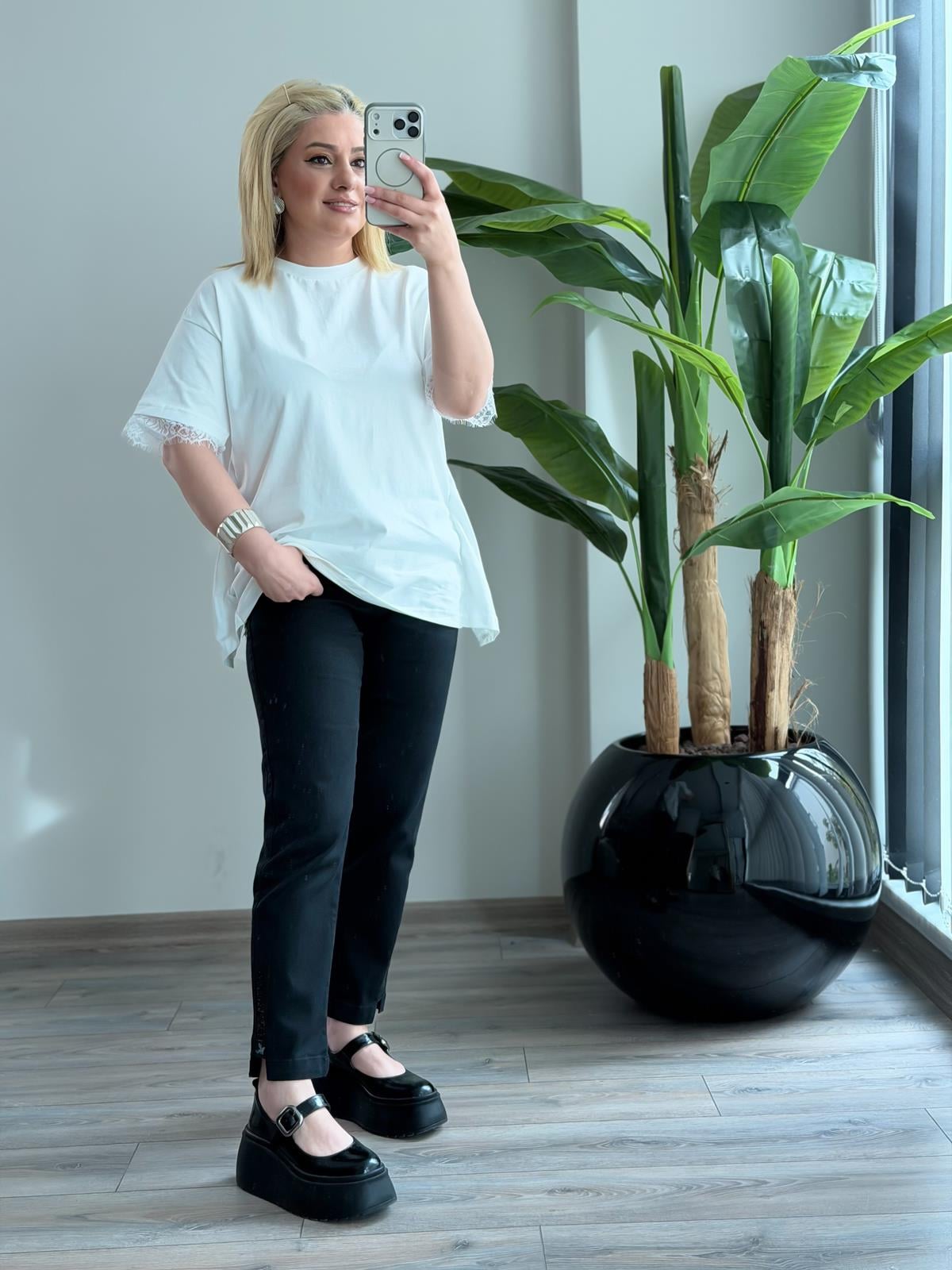 Arkası Dantelli Tshirt BEYAZ-23YUST000286