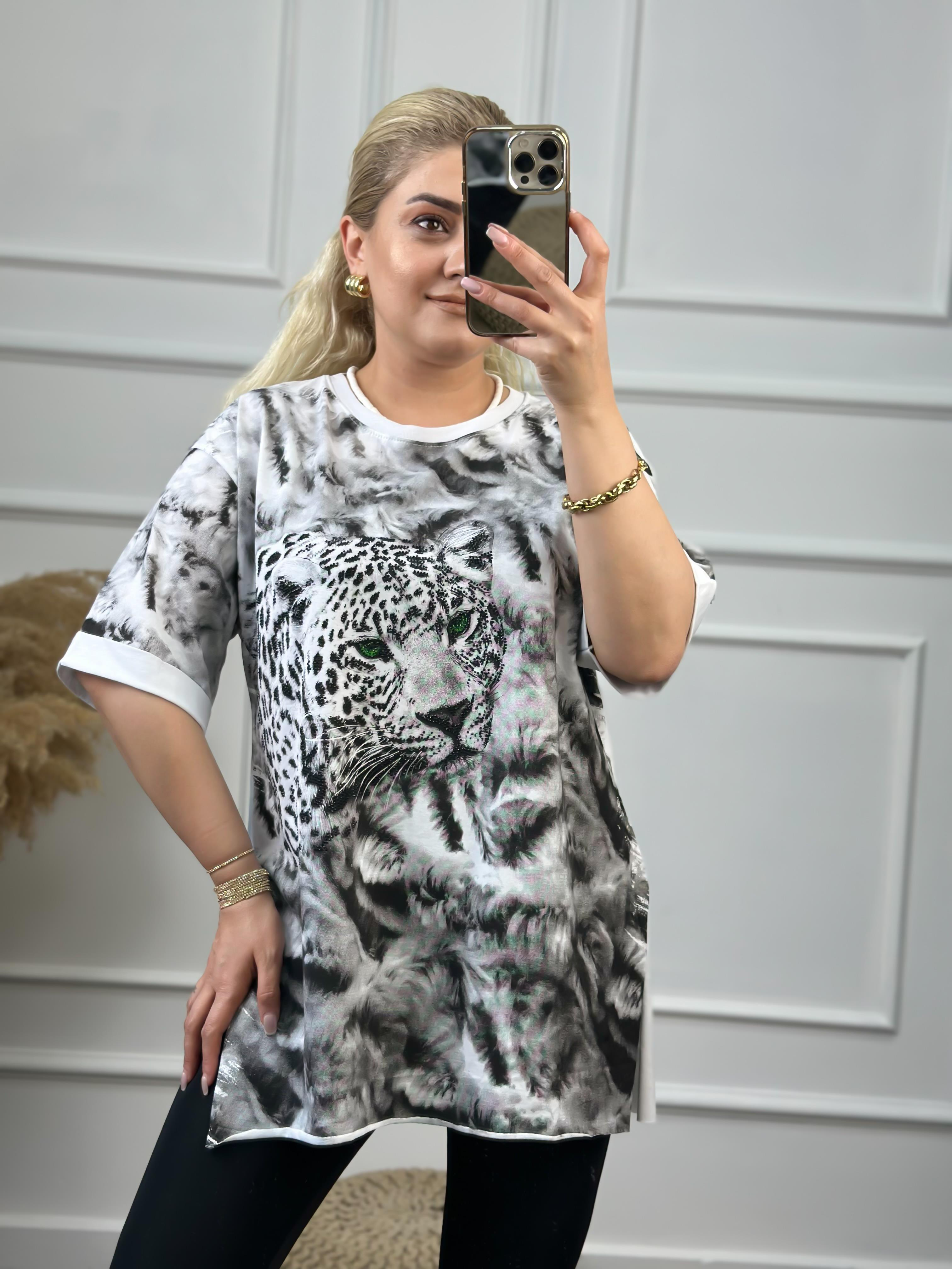 Aslan Baskılı Tshirt BEYAZ-23YUST000056