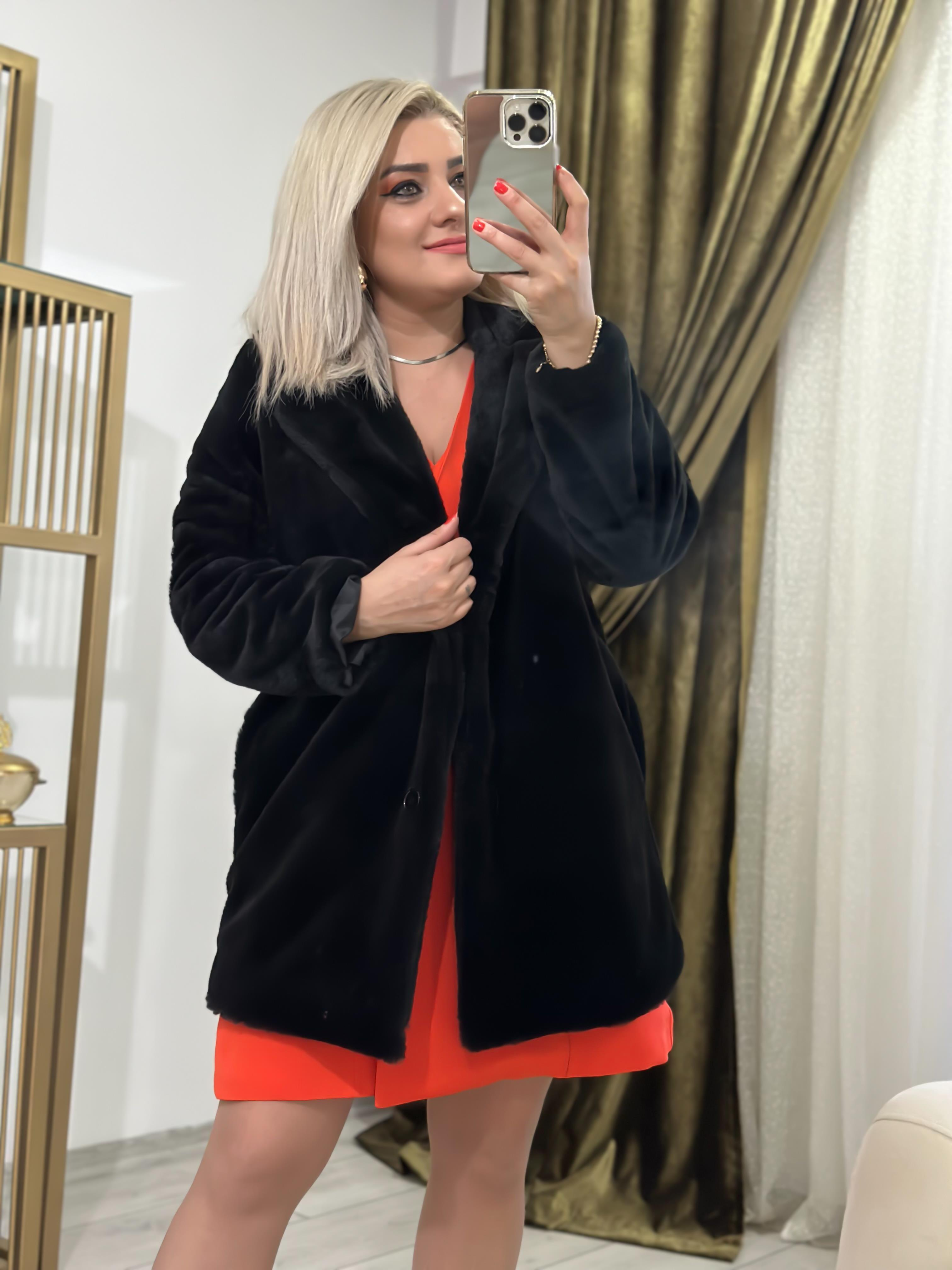 Astarlı Kürk Mont SİYAH-23KDIS000015