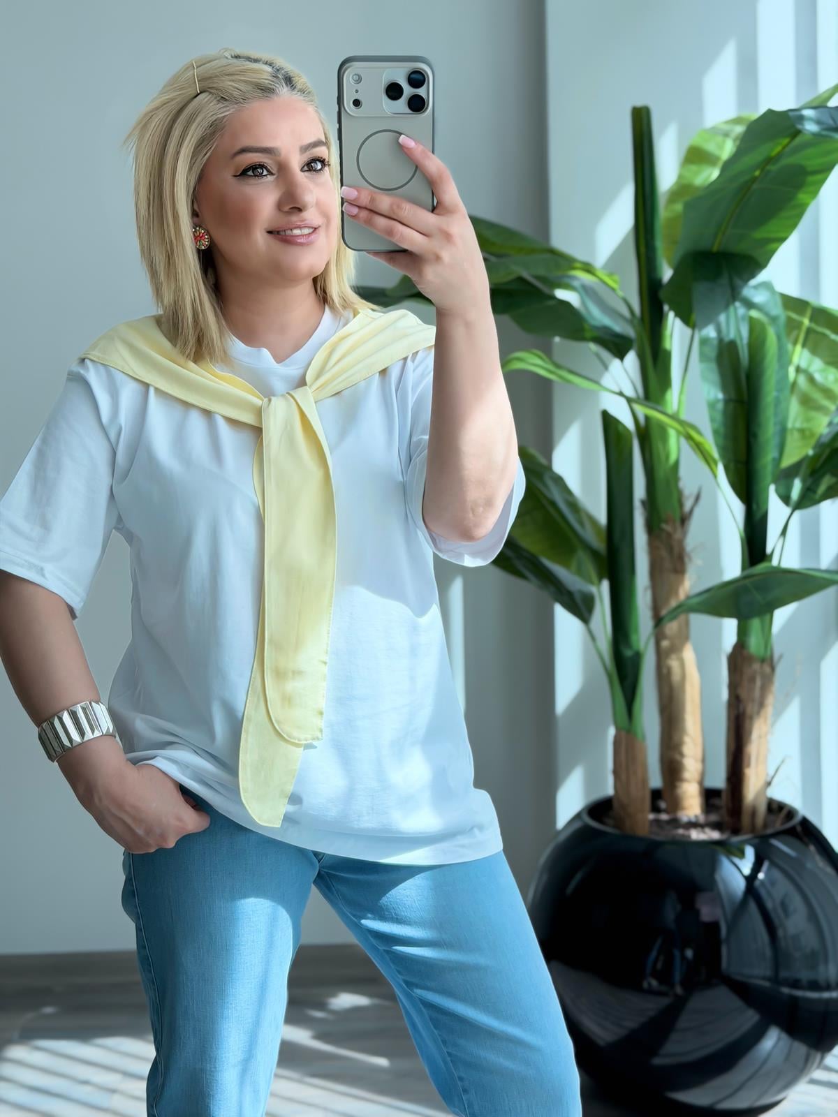 Atkı Detaylı Tshirt Sarı-23YUST000287