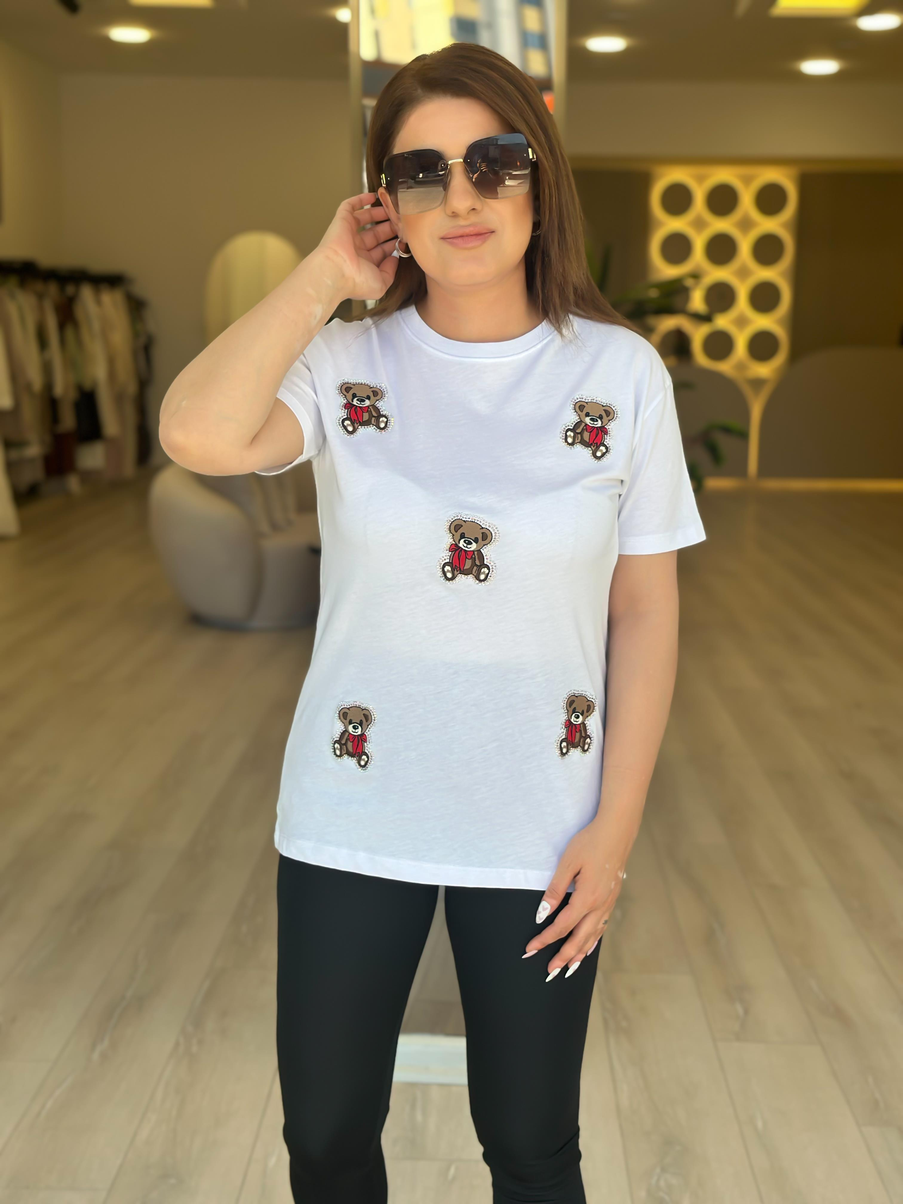 Ayı Baskılı Tshirt BEYAZ-23YUST000227