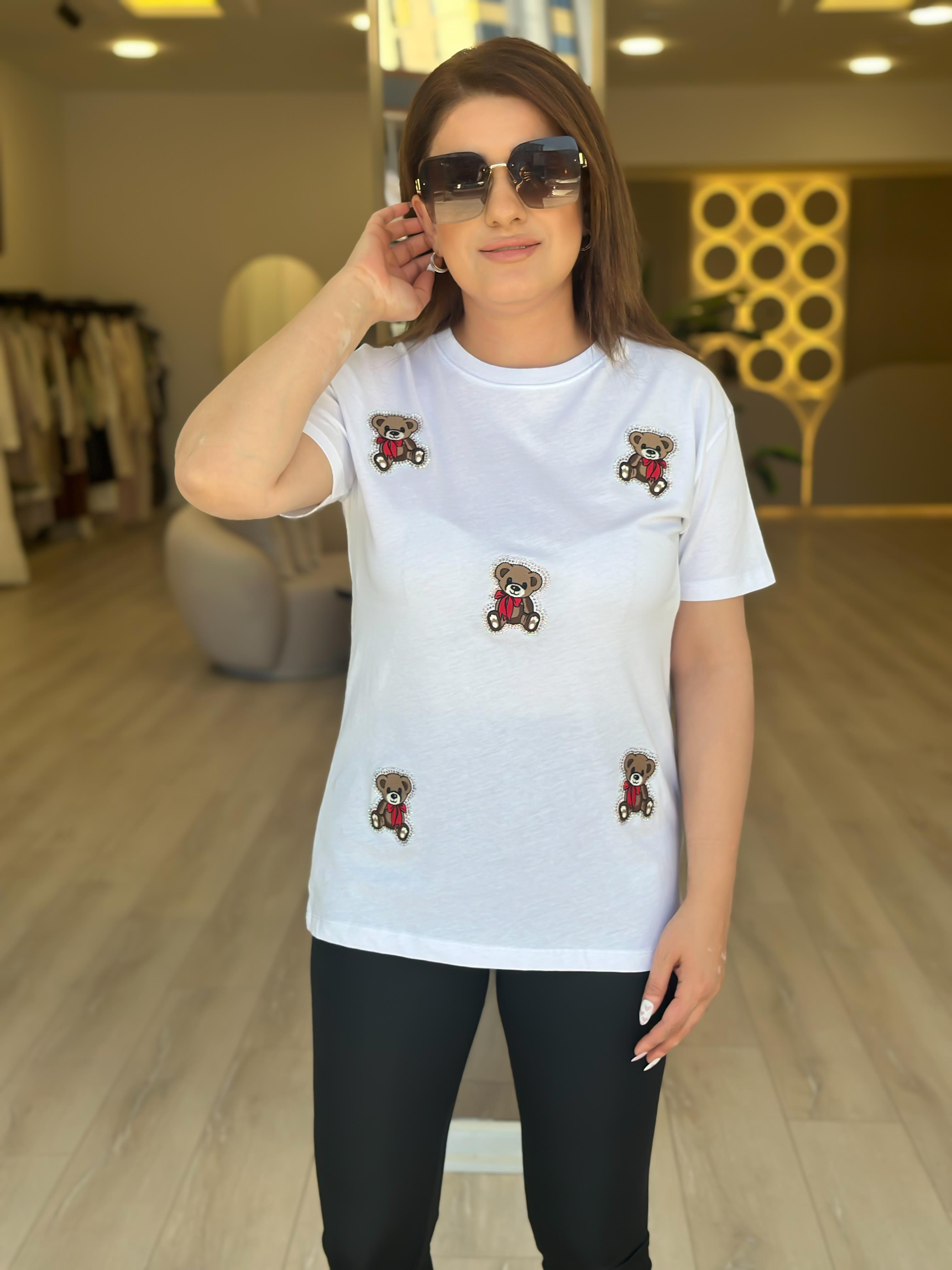Ayı Baskılı Tshirt BEYAZ-23YUST000227