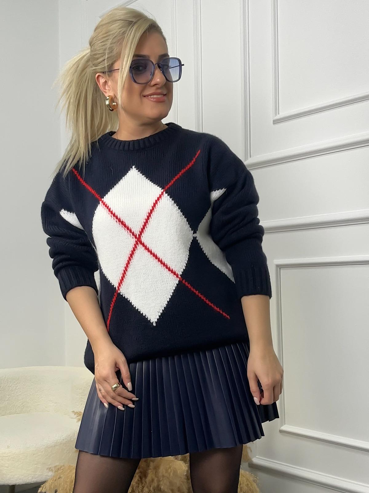 Baklava Desen Marka Model Kazak LACİVERT EKRU-23KUST000102